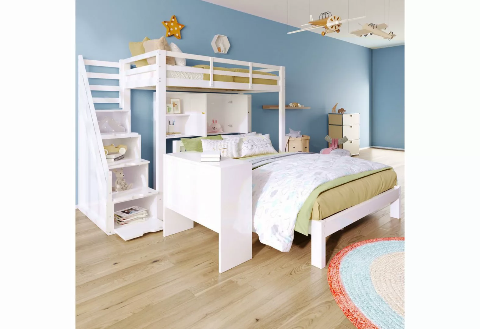 Odikalo Etagenbett Kinderbett mit Lagerregal, 90*200+140*200cm Ohne Matratz günstig online kaufen