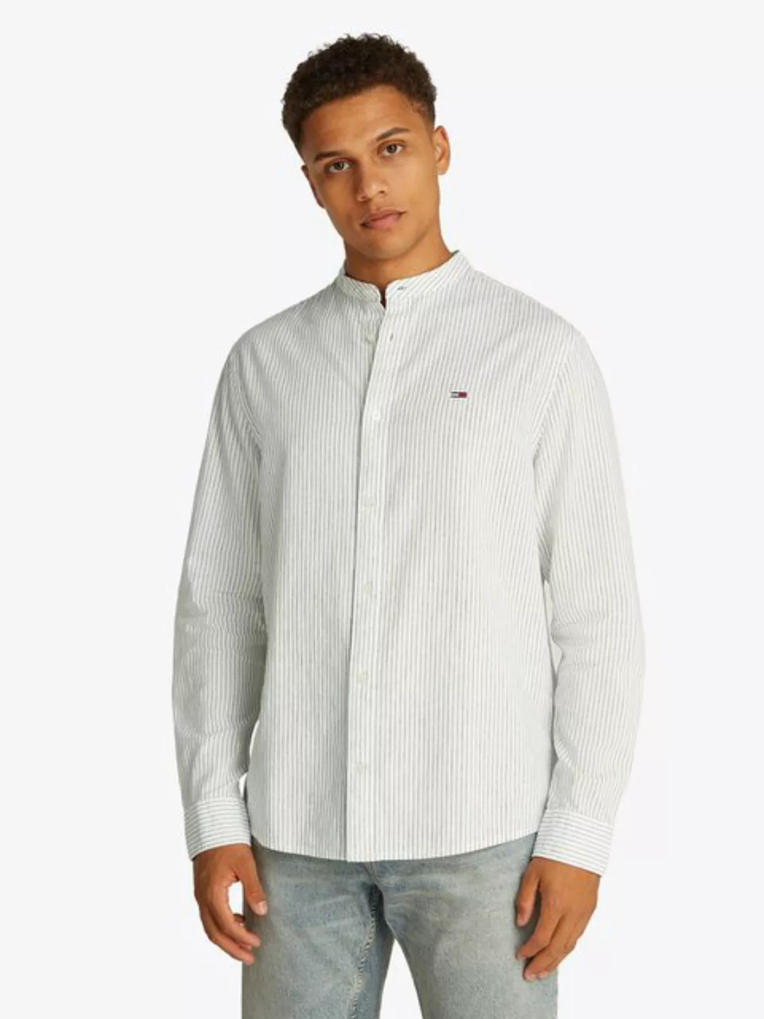 Tommy Jeans Langarmhemd TJM LINEN MIX BND STP SHRT EXT Mit Rundhalsausschni günstig online kaufen