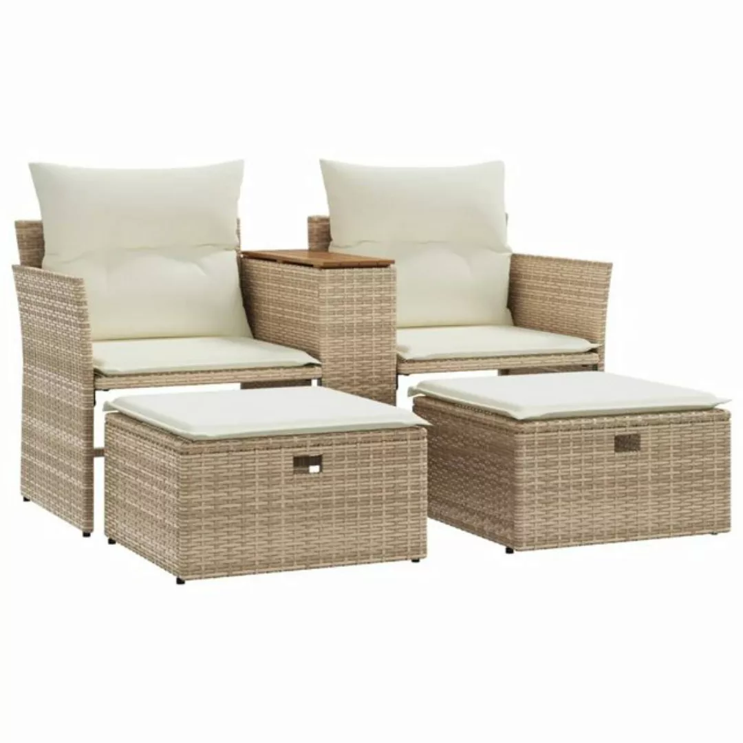 vidaXL Sofa, Gartensofa 2-Sitzer mit Hockern Beige Poly Rattan günstig online kaufen