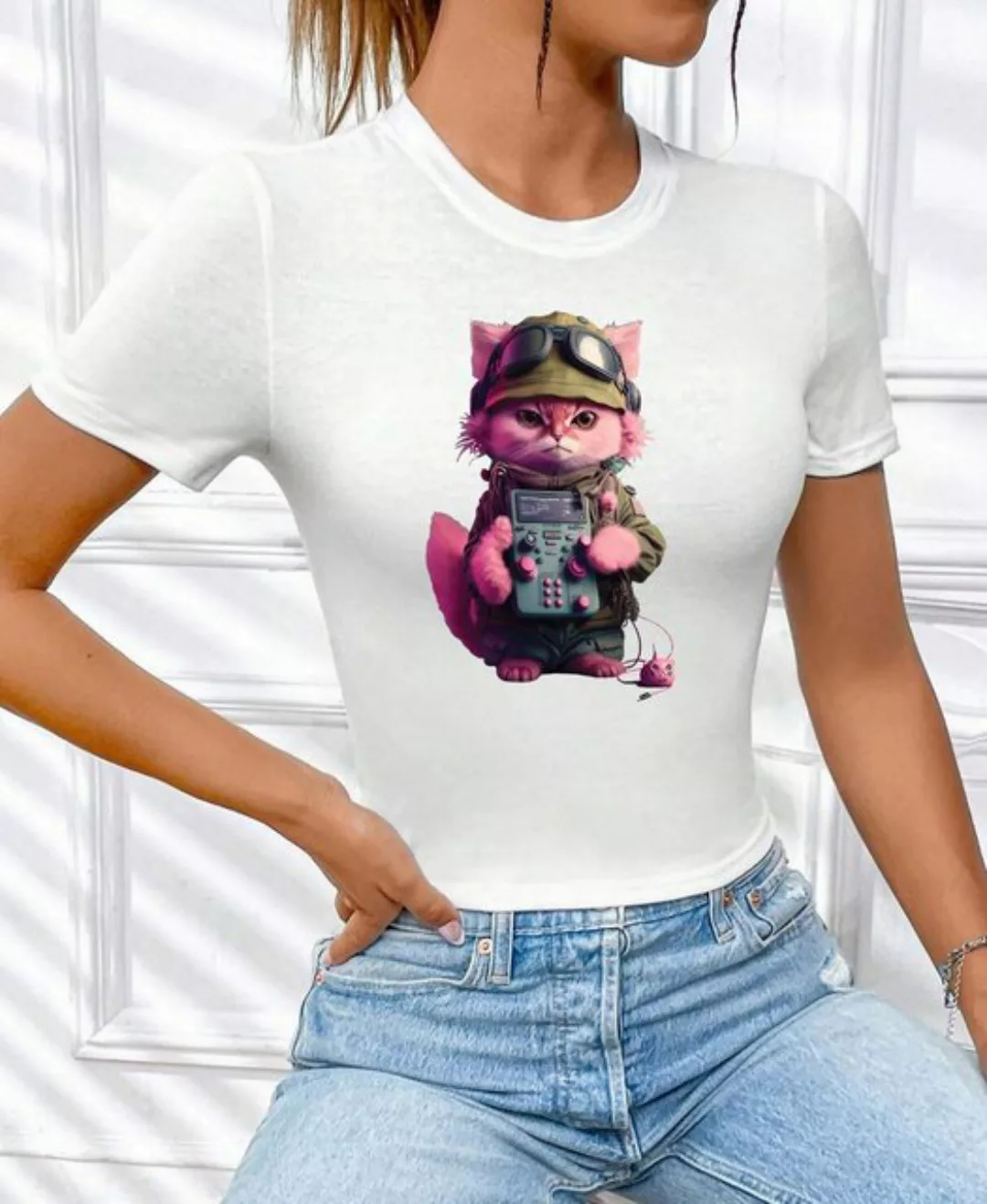 RMK T-Shirt Damen Shirt kurzarm Rundhals "Cat Katze mit Joypad Nerds Gamer" günstig online kaufen