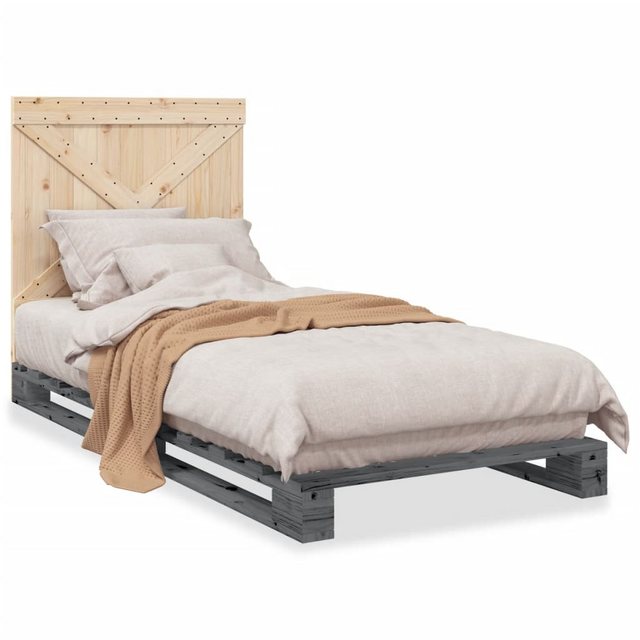 vidaXL Bett Massivholzbett mit Kopfteil Grau 90x200 cm Kiefer günstig online kaufen