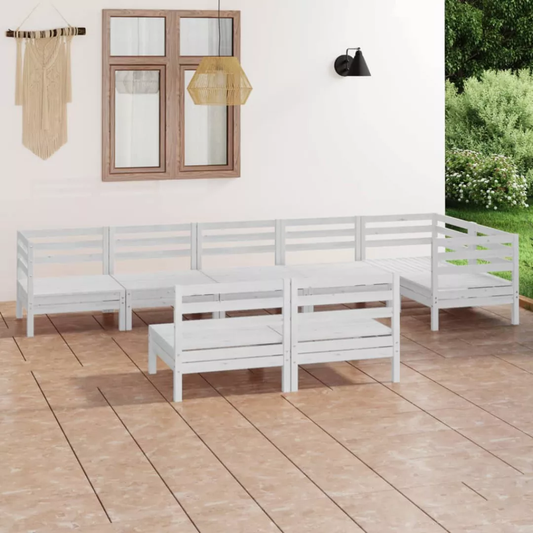 8-tlg. Garten-lounge-set Massivholz Kiefer Weiß günstig online kaufen