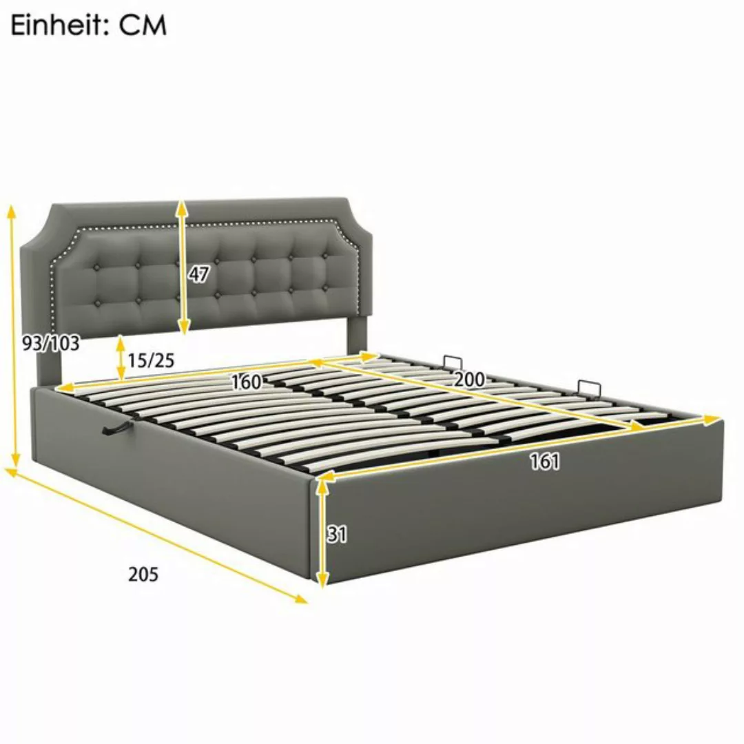 Flieks Polsterbett, Hydraulisches Stauraumbett Doppelbett 160x200cm Kopftei günstig online kaufen