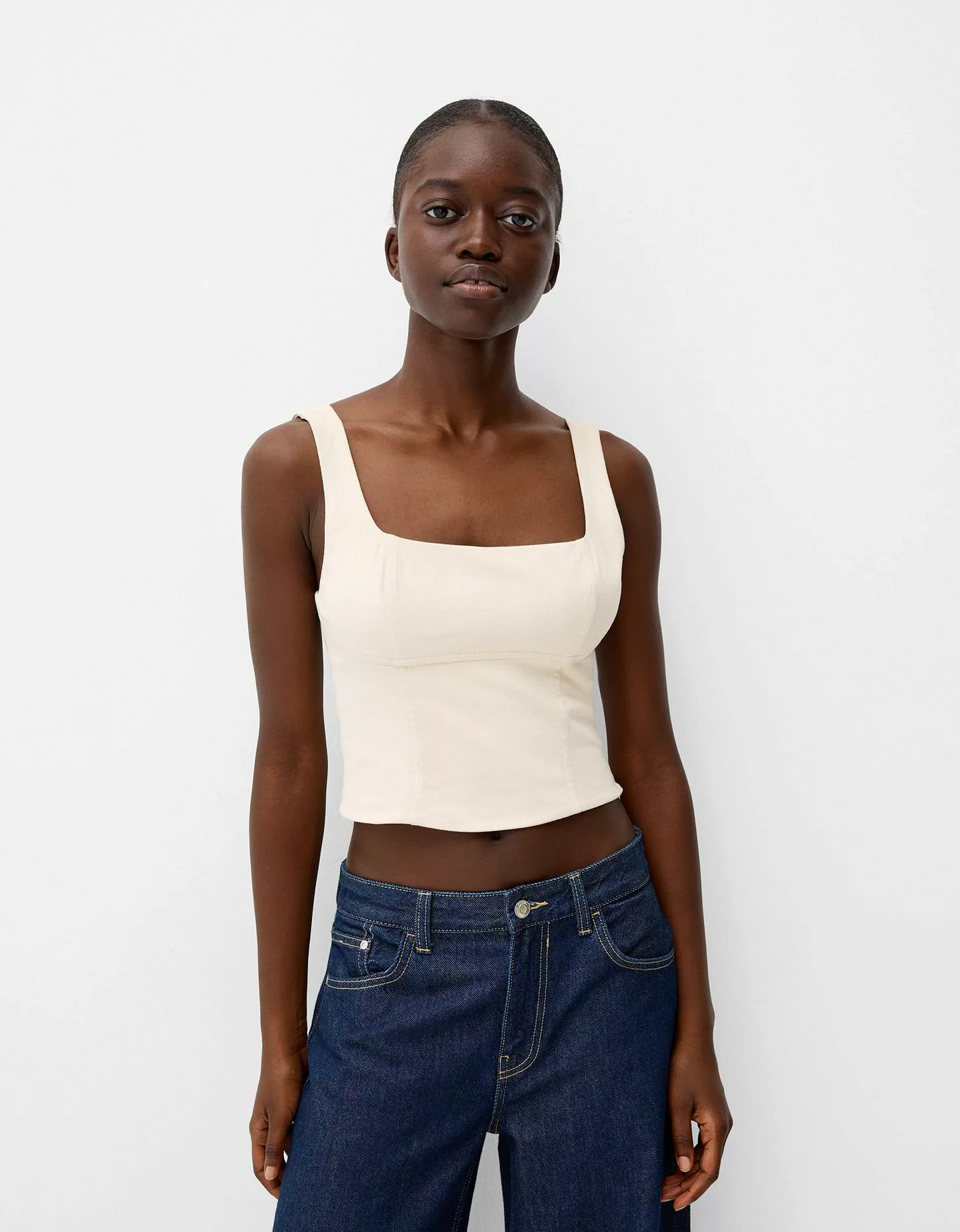 Bershka Körpernah Geschnittenes Top Damen S Beige günstig online kaufen