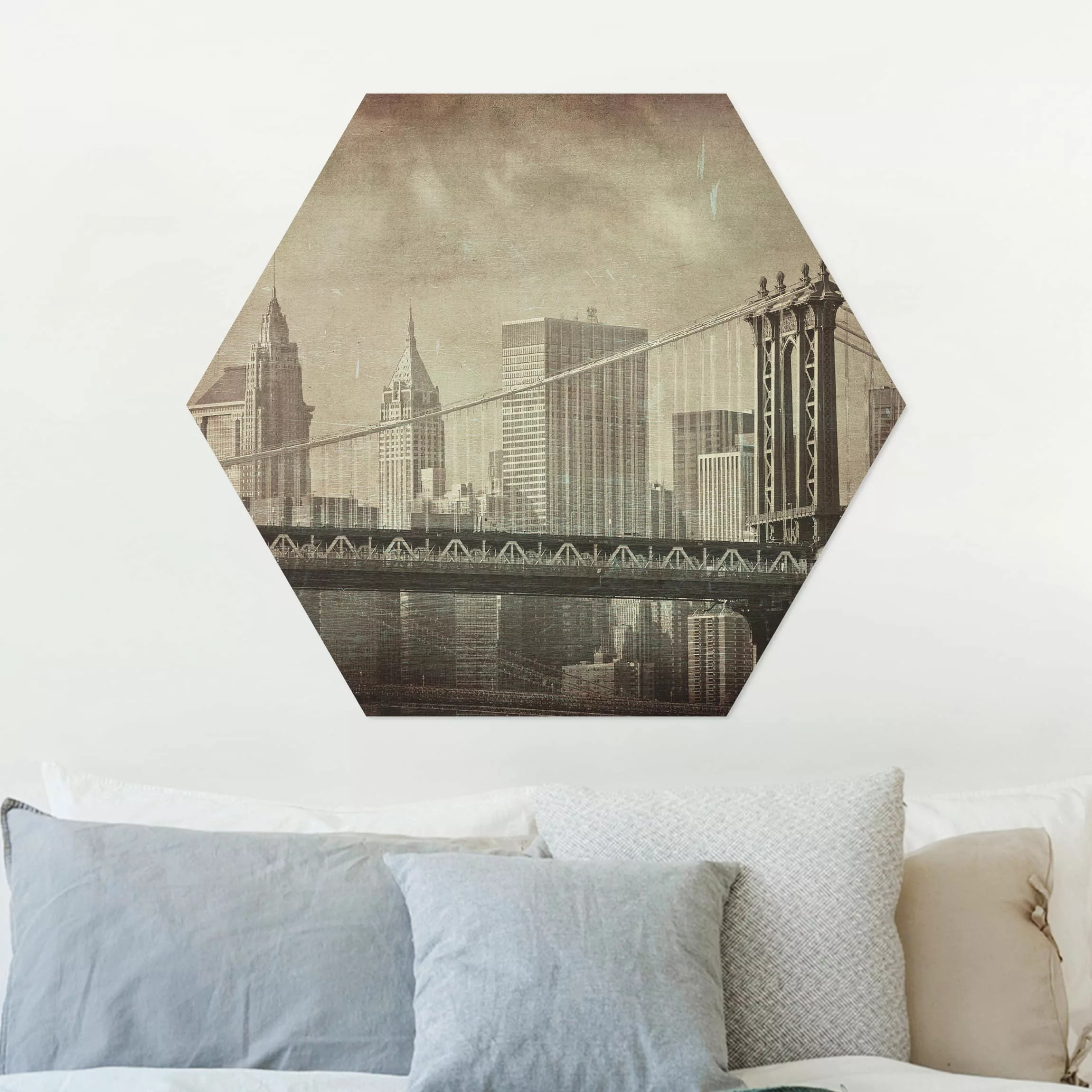 Hexagon-Alu-Dibond Bild Architektur & Skyline Vintage New York City günstig online kaufen