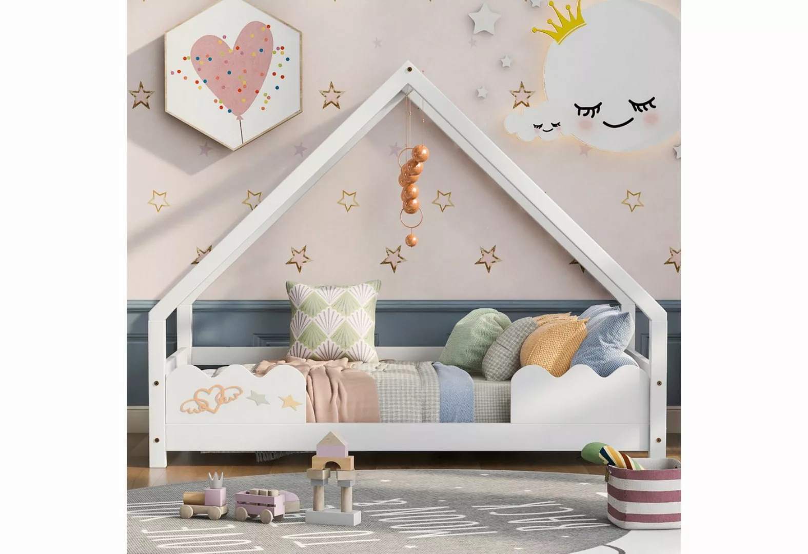 liebtech Kinderbett Hausbett Kinderbett 90x200cm mit Rausfallschutz (Massiv günstig online kaufen