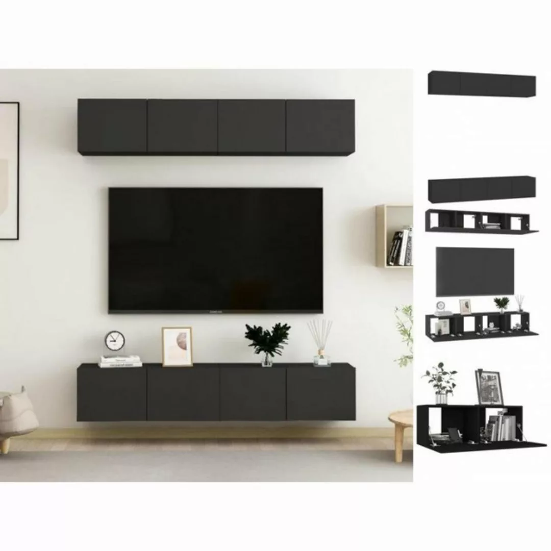 vidaXL TV-Schrank TV-Schränke 4 Stk Schwarz 80x30x30 cm Spanplatte Lowboard günstig online kaufen