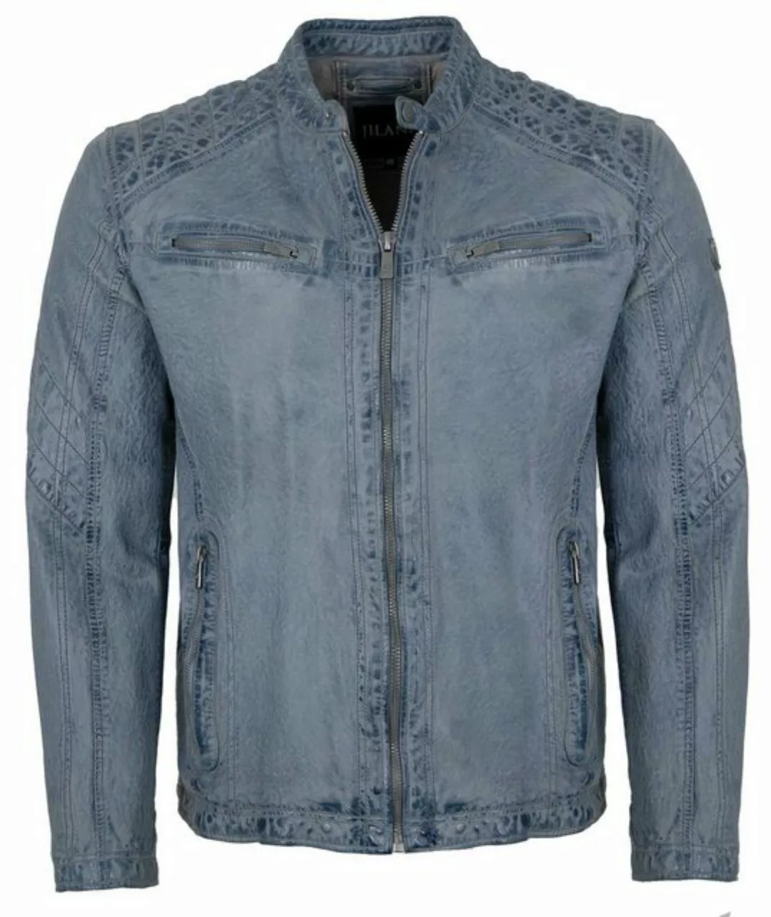 Jilani Lederjacke Limestone Jilani - Herren Lederjacke Lammnappa grau-blau günstig online kaufen