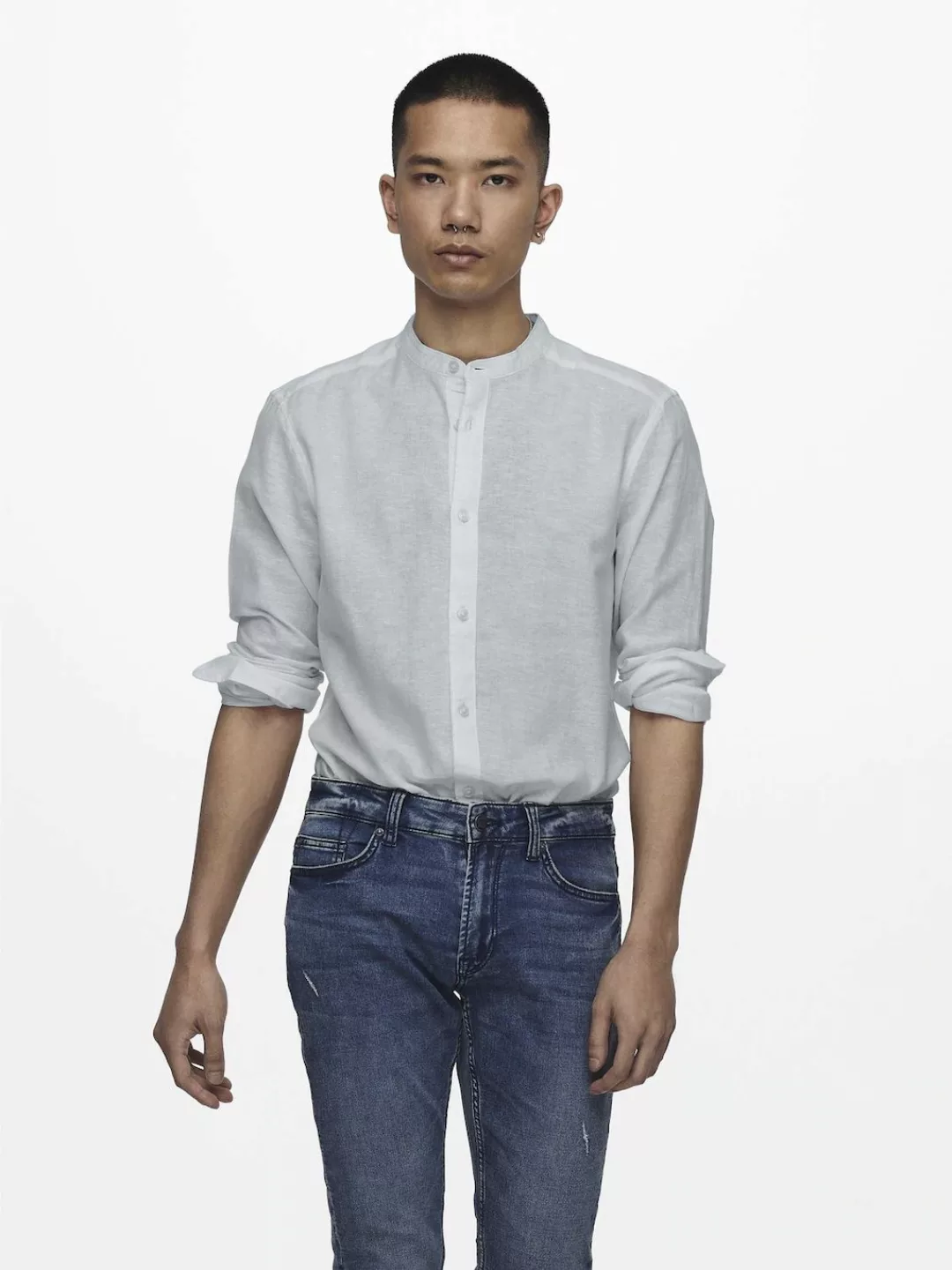 ONLY & SONS Langarmhemd "ONSCAIDEN LS SOLID LINEN MAO SHIRT NOOS" günstig online kaufen