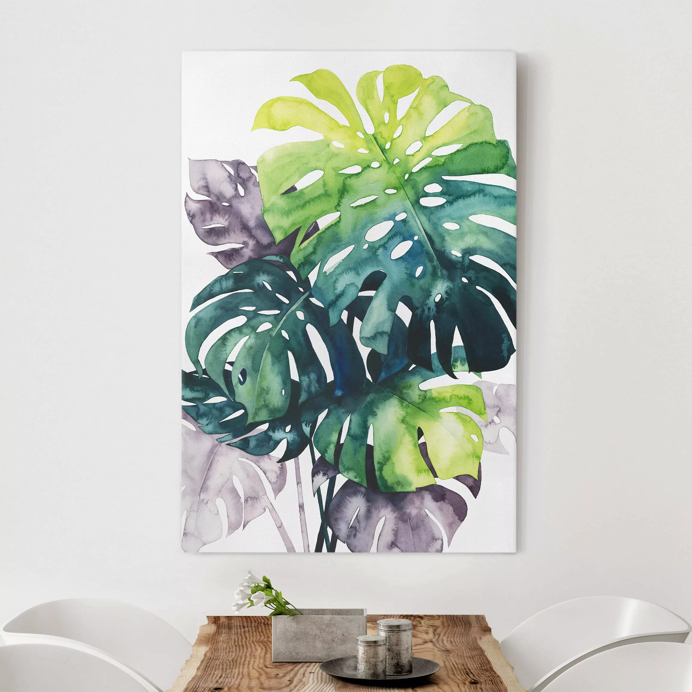 Leinwandbild Botanik - Hochformat Exotisches Blattwerk - Monstera günstig online kaufen