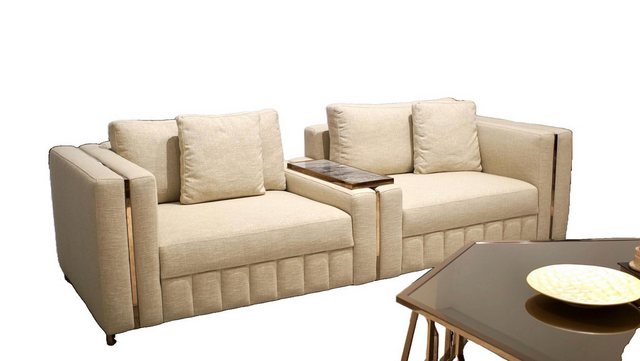 JVmoebel 2-Sitzer Modern Wohnzimmer Sofa Zweisitzer Beige Textil Polster De günstig online kaufen