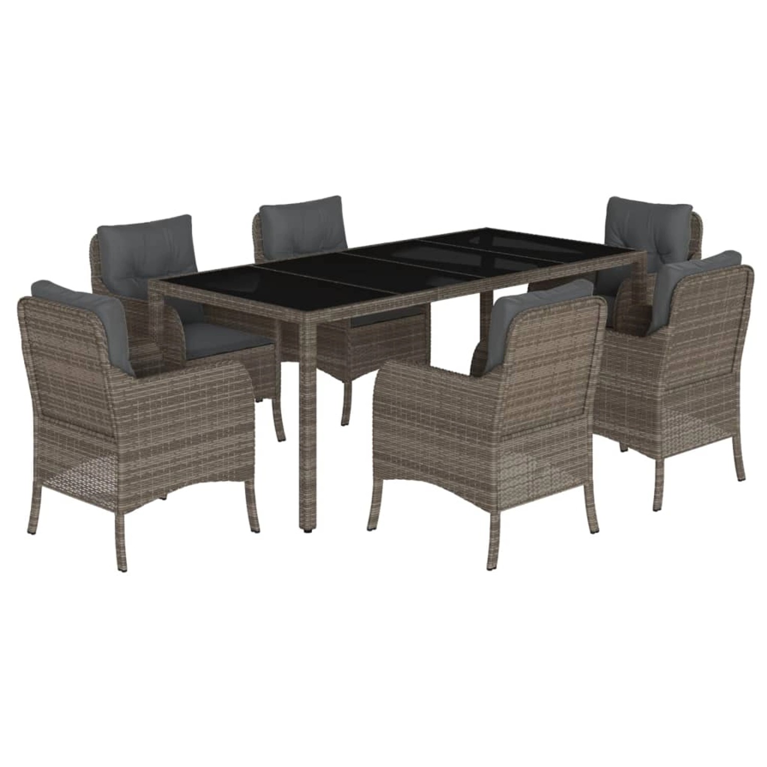 vidaXL 7-Tlg Garten-Essgruppe mit Kissen Grau Poly Rattan 3211858 günstig online kaufen