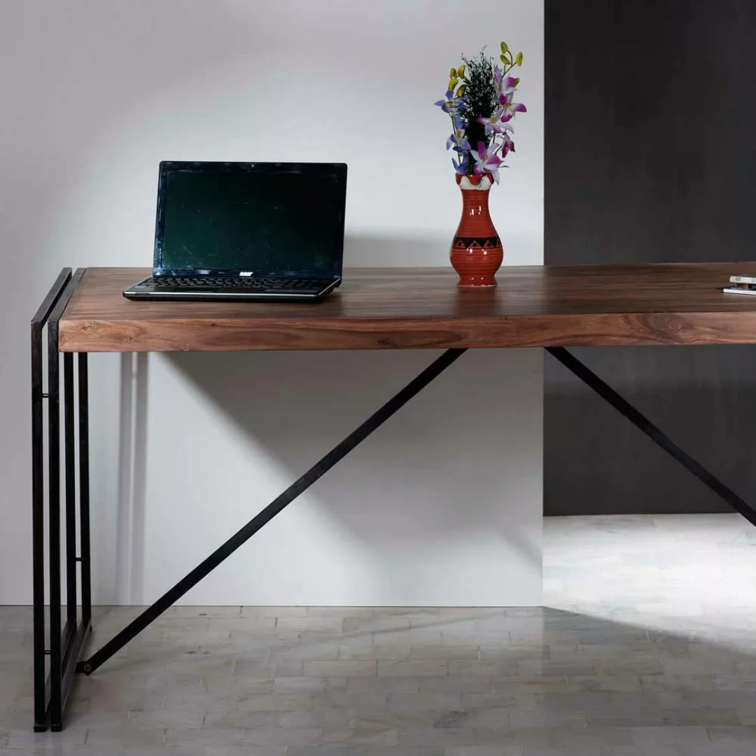 Schreibtisch in Schwarz-Akaziefarben Used Look günstig online kaufen