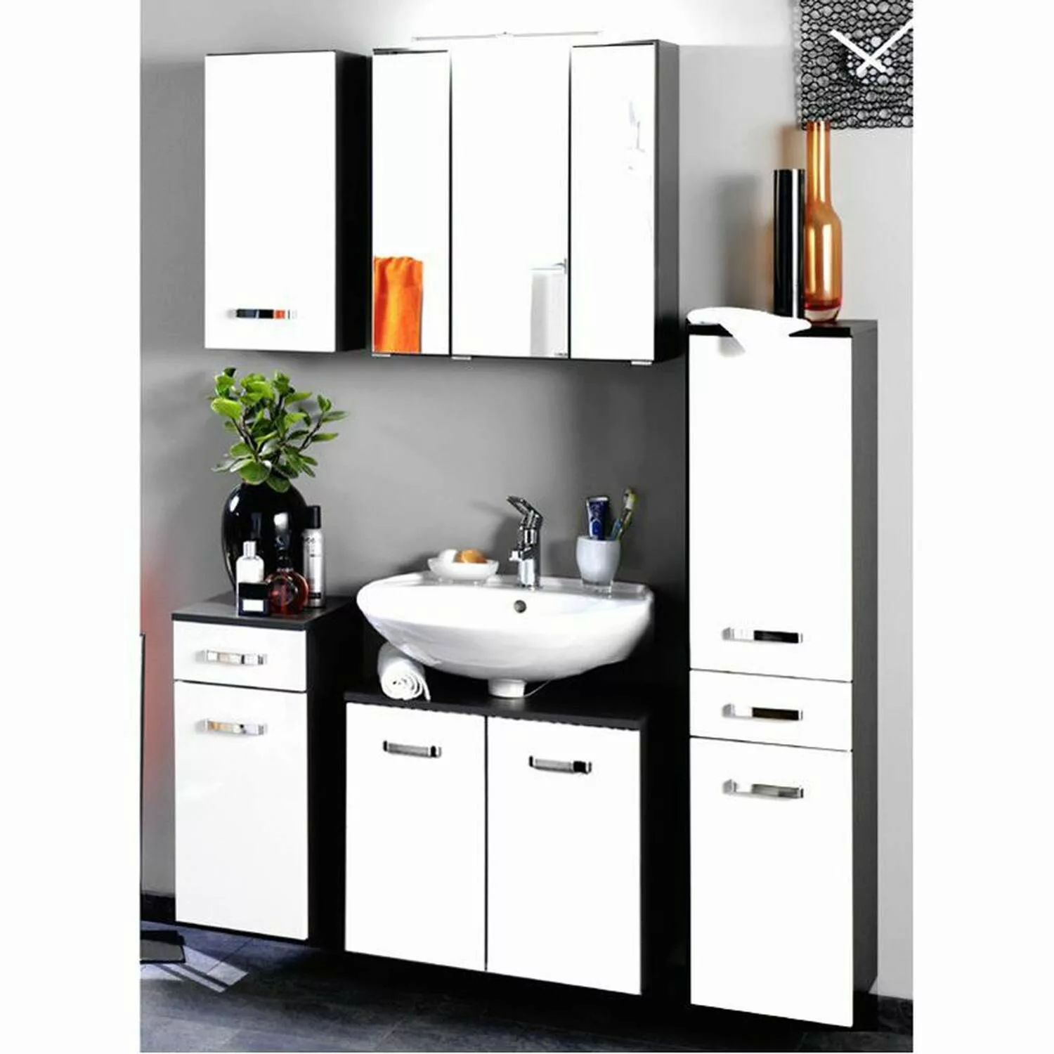 Badezimmermöbel Set PADUA-03 Hochglanz weiß, graphitgrau, Wasch-Platz 70cm günstig online kaufen