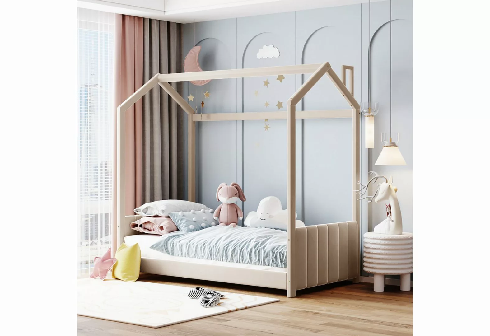 MODFU Kinderbett Polsterbett Einzelbett Bett 90*200 cm, hautfreundlicher Sa günstig online kaufen