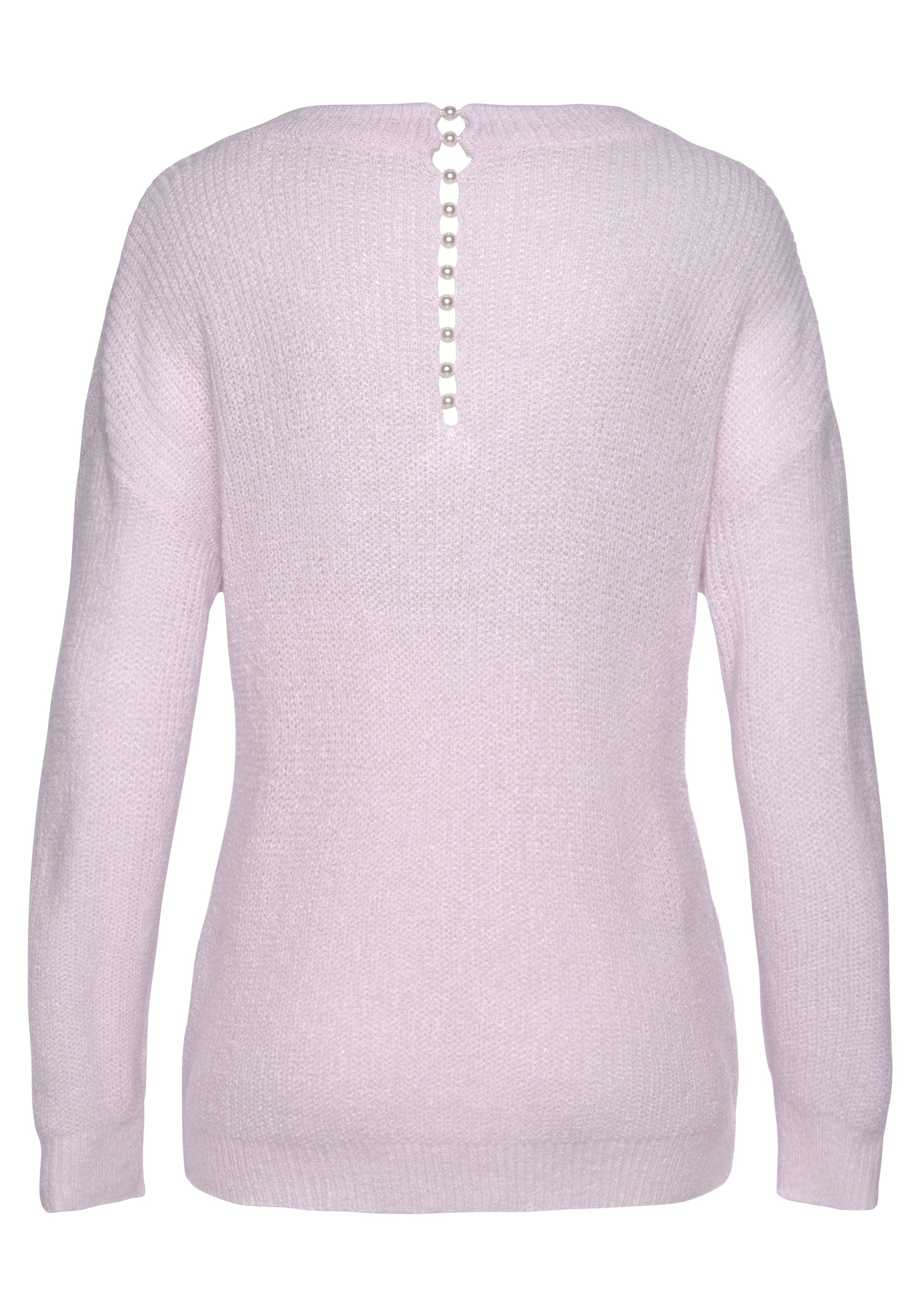 LASCANA V-Ausschnitt-Pullover, mit Zierperlen im Rücken, femininer Strickpu günstig online kaufen