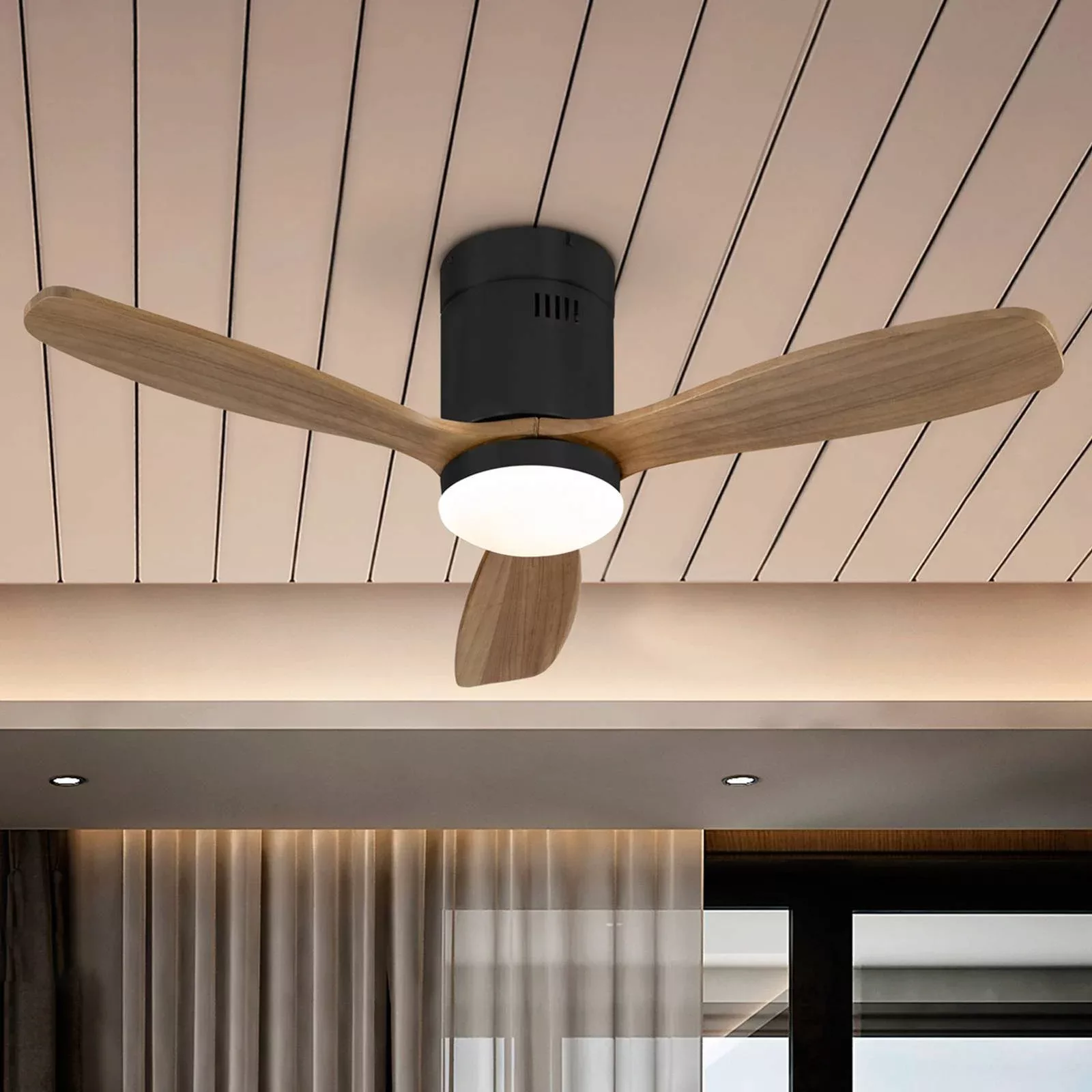 LED-Deckenventilator Siroco Mini, DC, leise, schwarz/walnuss günstig online kaufen