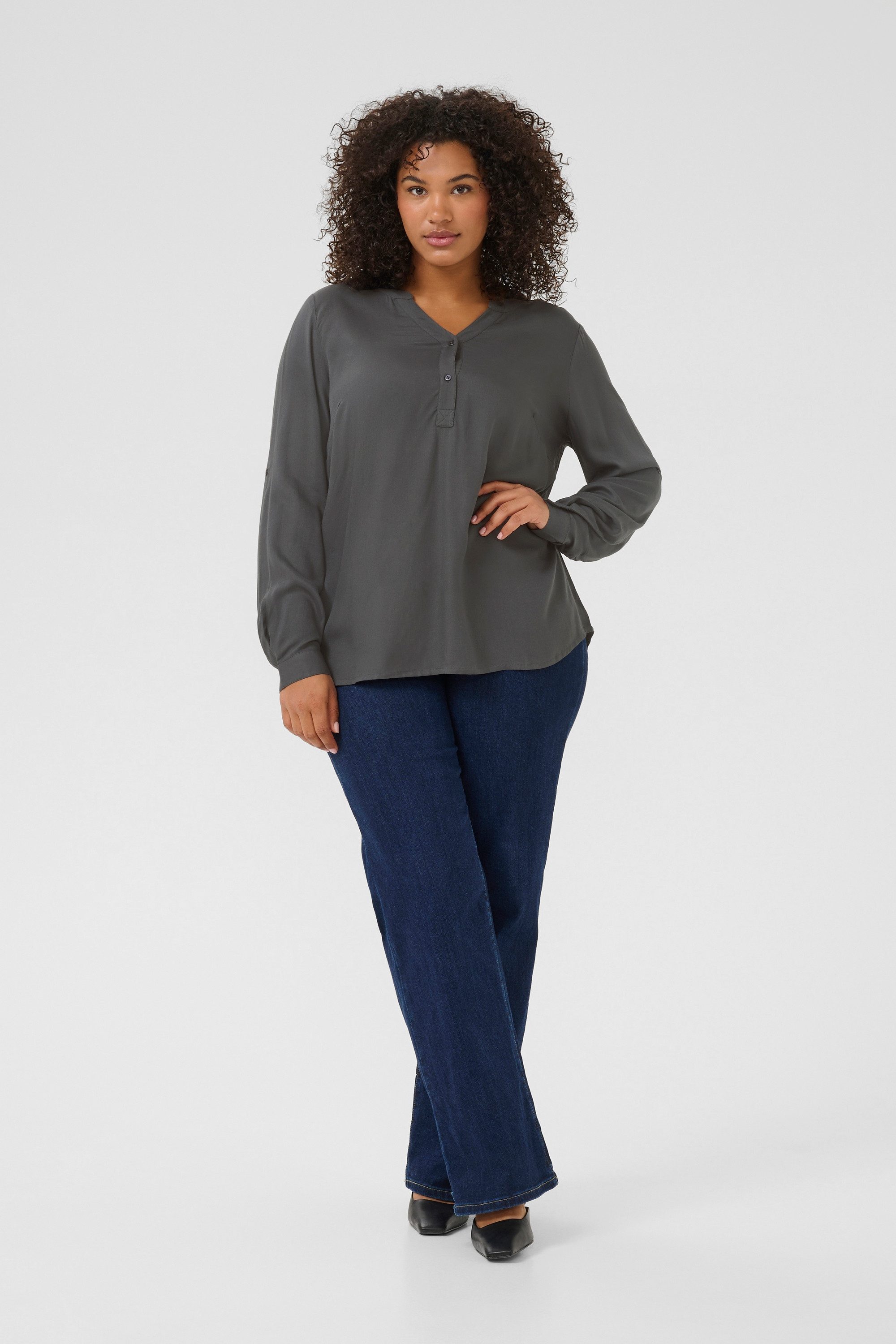KAFFE Curve Langarmbluse Langarm-Bluse KCsida Große günstig online kaufen