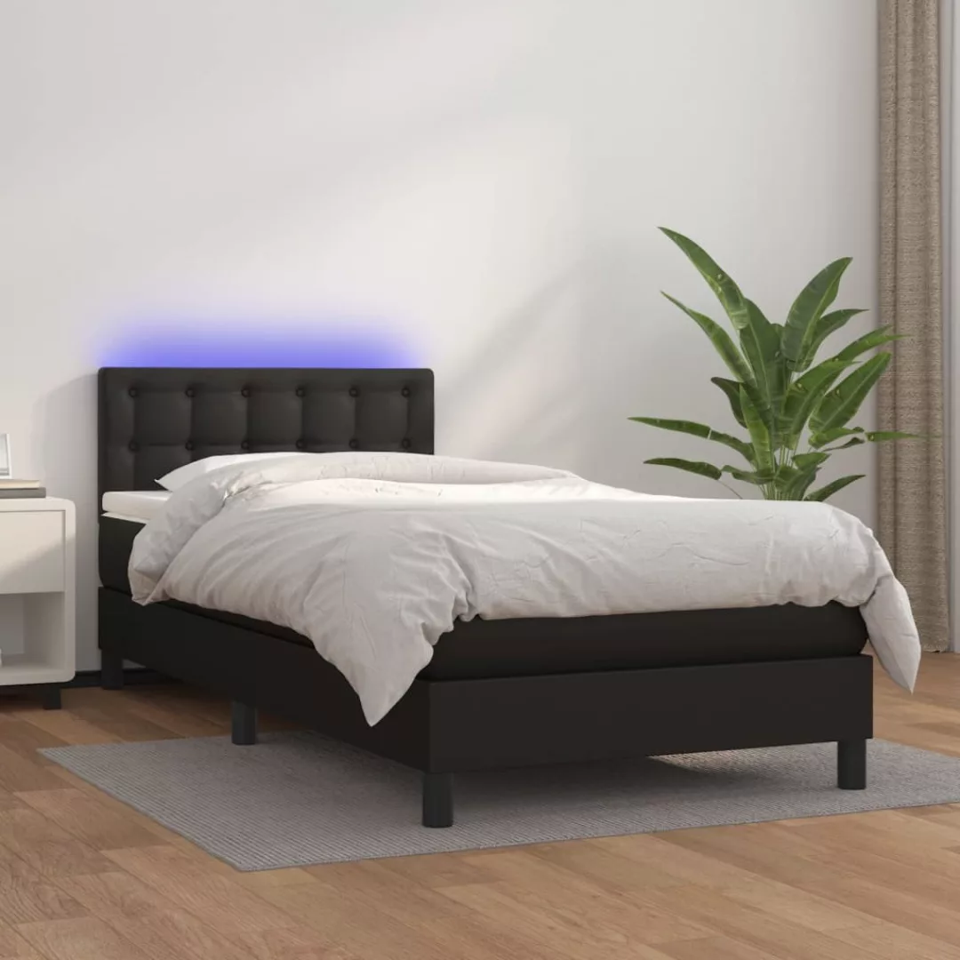 vidaXL Bettgestell Boxspringbett mit Matratze LED Schwarz 100x200 cm Kunstl günstig online kaufen