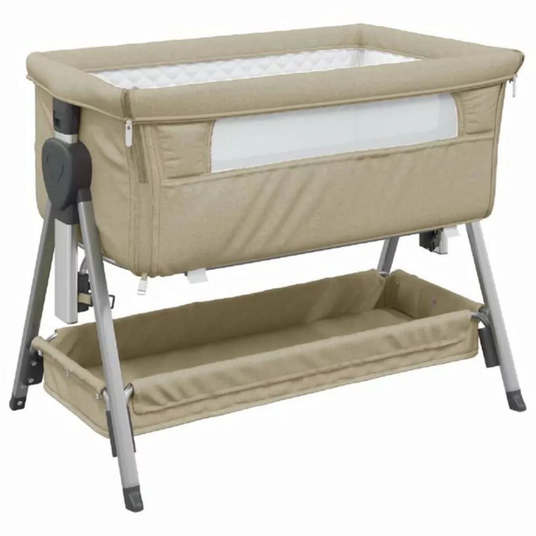 vidaXL Kinderbett Babybett mit Matratze Taupe Leinenstoff Mobil Reisebett B günstig online kaufen