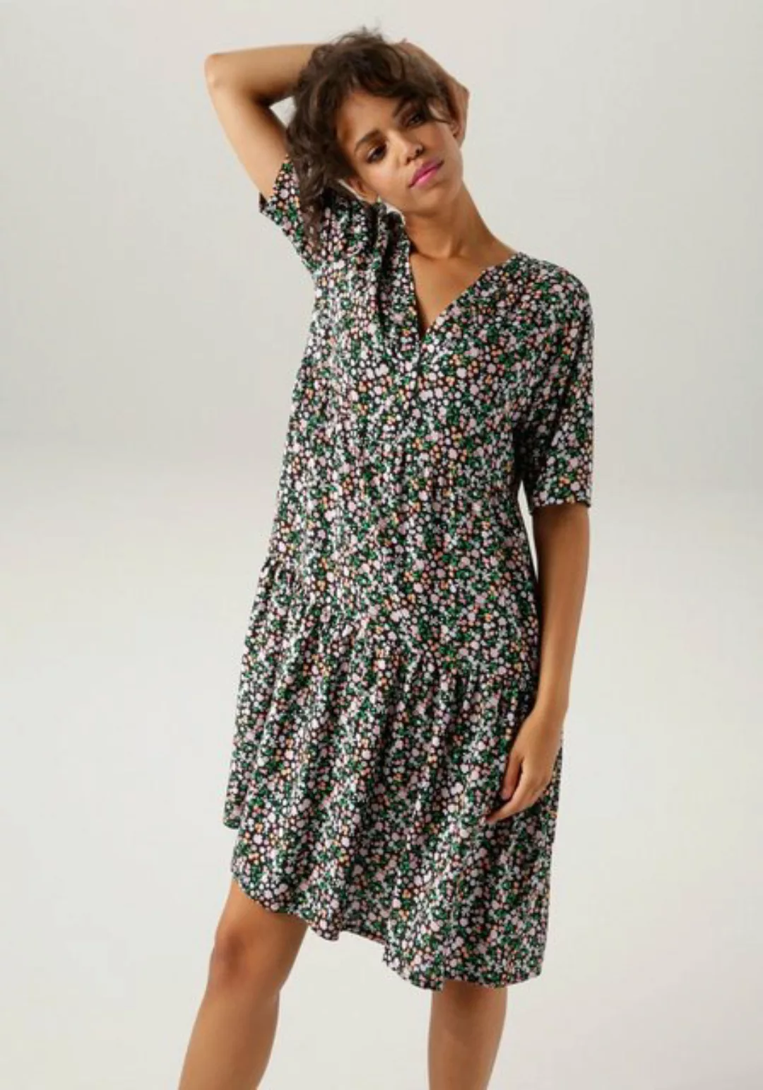 Aniston CASUAL Sommerkleid mit buntem Minimal-Blumendruck günstig online kaufen