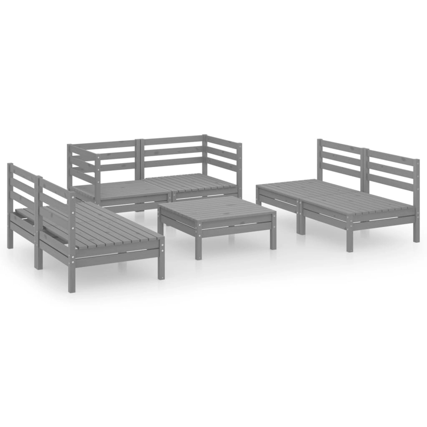 7-tlg. Garten-lounge-set Grau Massivholz Kiefer günstig online kaufen