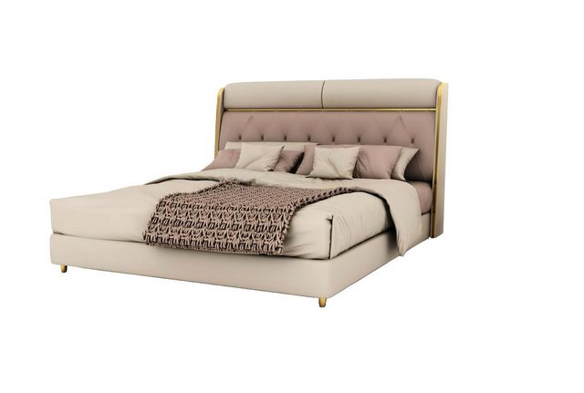 Xlmoebel Bett Elegantes beiges Schlafzimmerbett mit Doppelbett, Textilbezüg günstig online kaufen