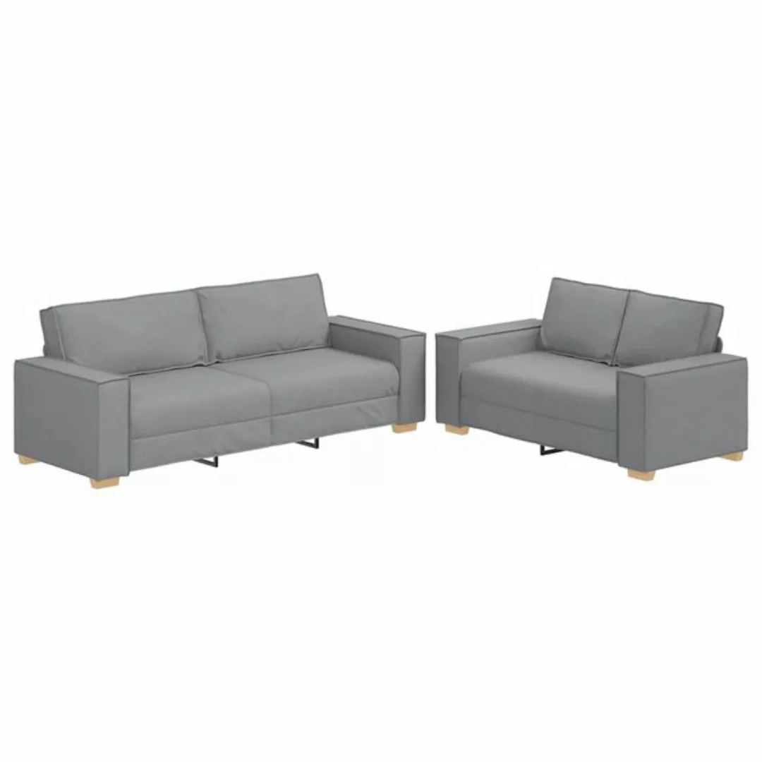 vidaXL Sofa 2-tlg. Sofagarnitur mit Kissen Hellgrau Stoff günstig online kaufen