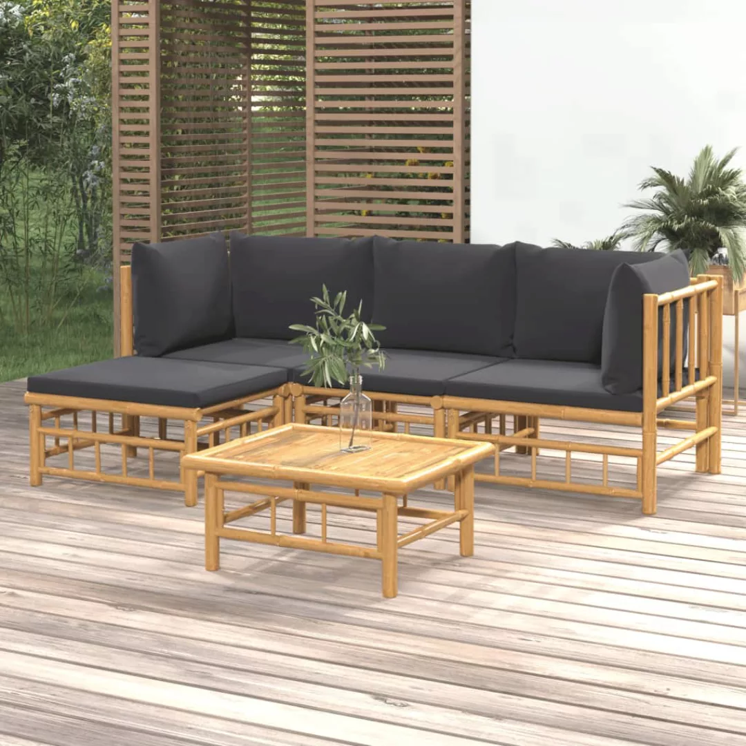 Vidaxl 5-tlg. Garten-lounge-set Mit Dunkelgrauen Kissen Bambus günstig online kaufen