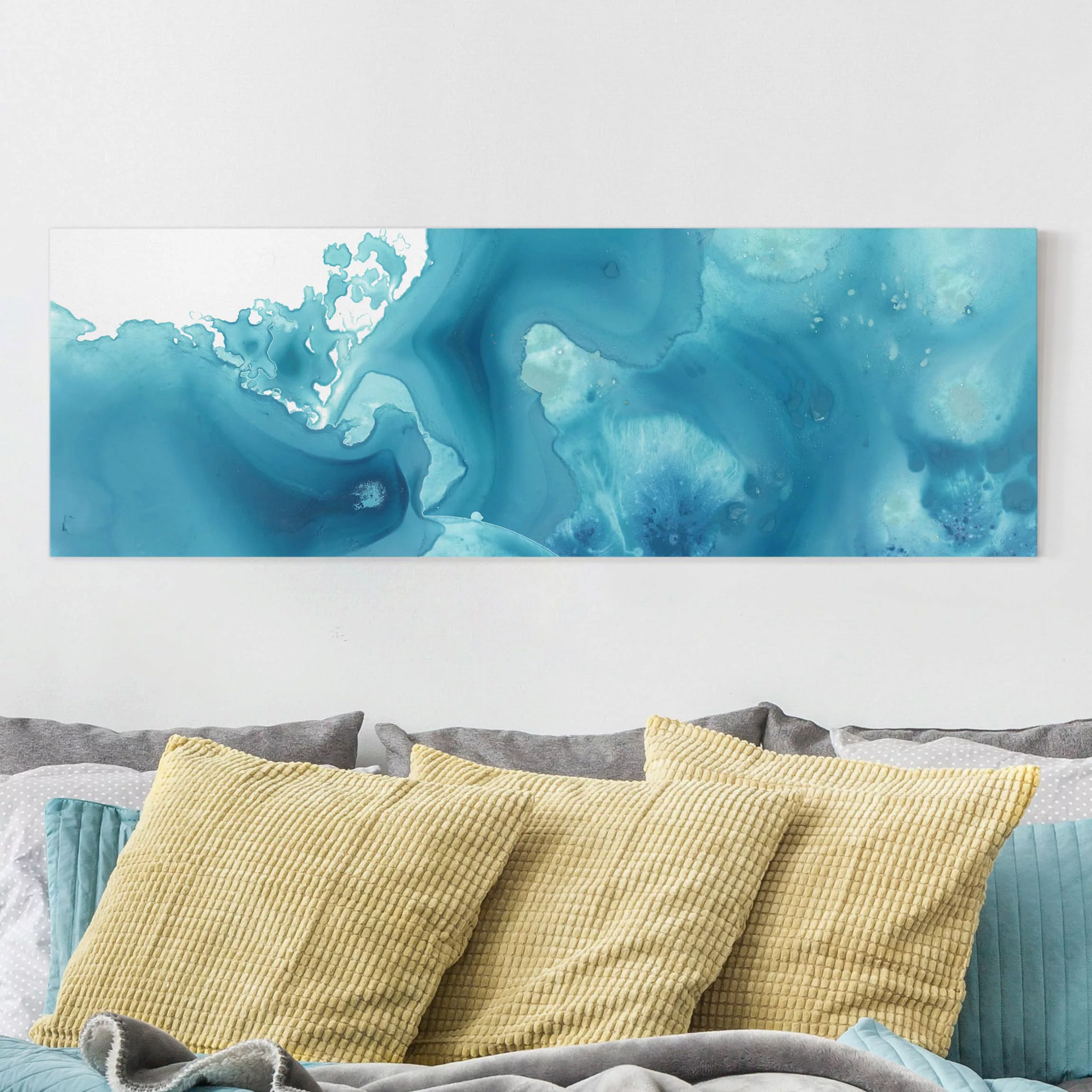 Leinwandbild Abstrakt - Panorama Welle Aquarell Türkis II günstig online kaufen
