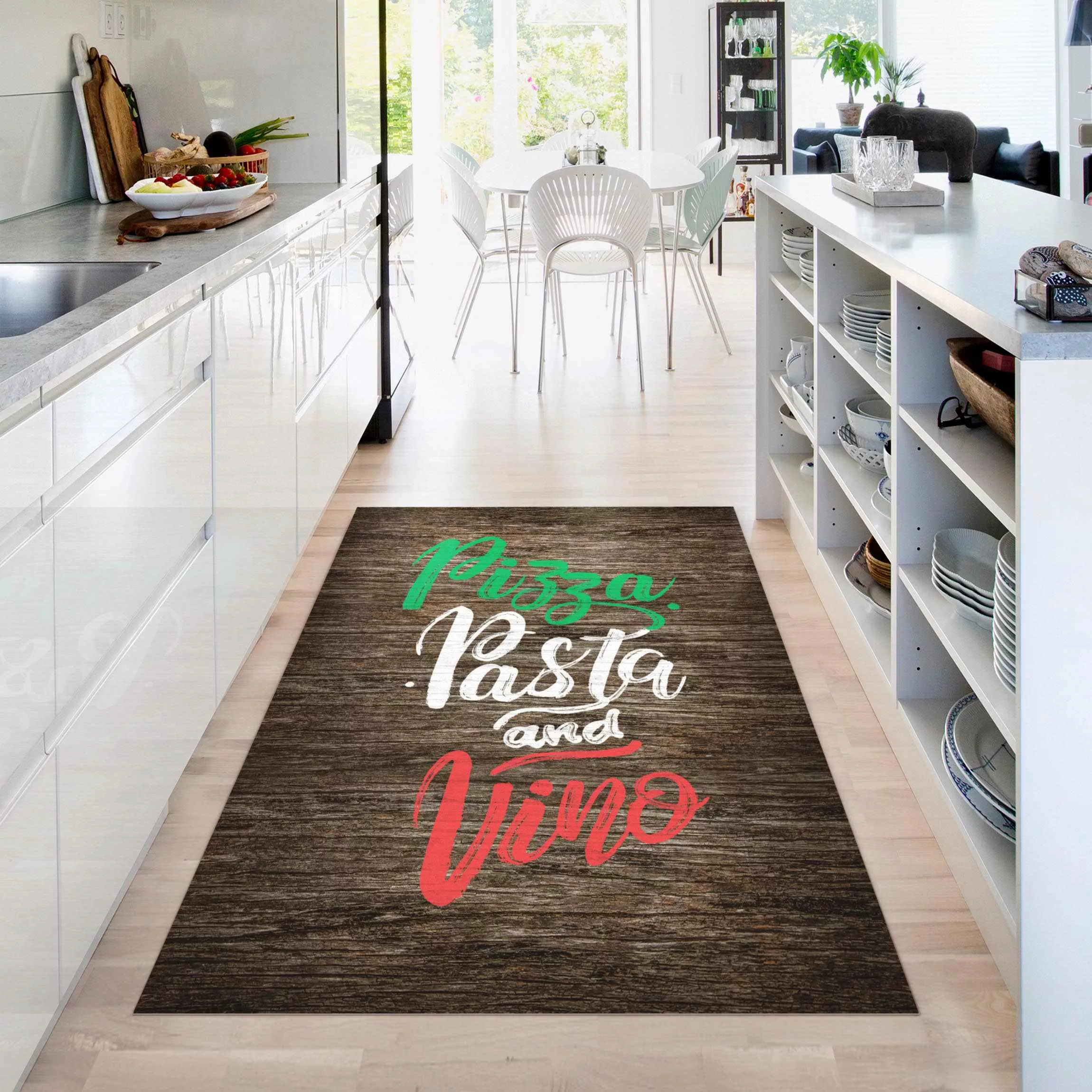 Vinyl-Teppich Pizza Pasta and Vino auf Planke günstig online kaufen