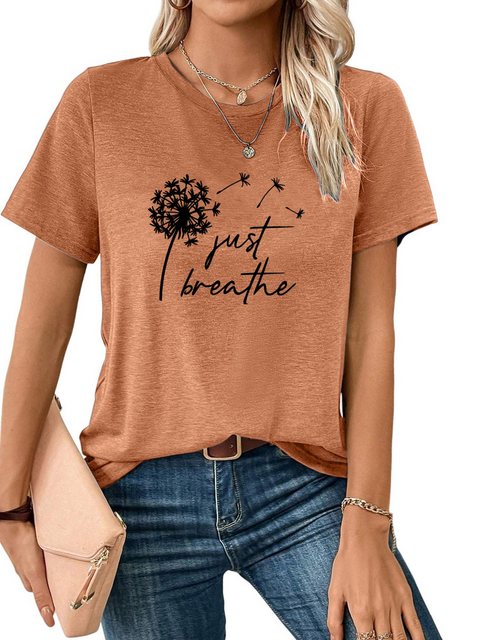 PYL Rundhalsshirt Damen Sommer Casual T-Shirt mit Löwenzahn Print Tee günstig online kaufen