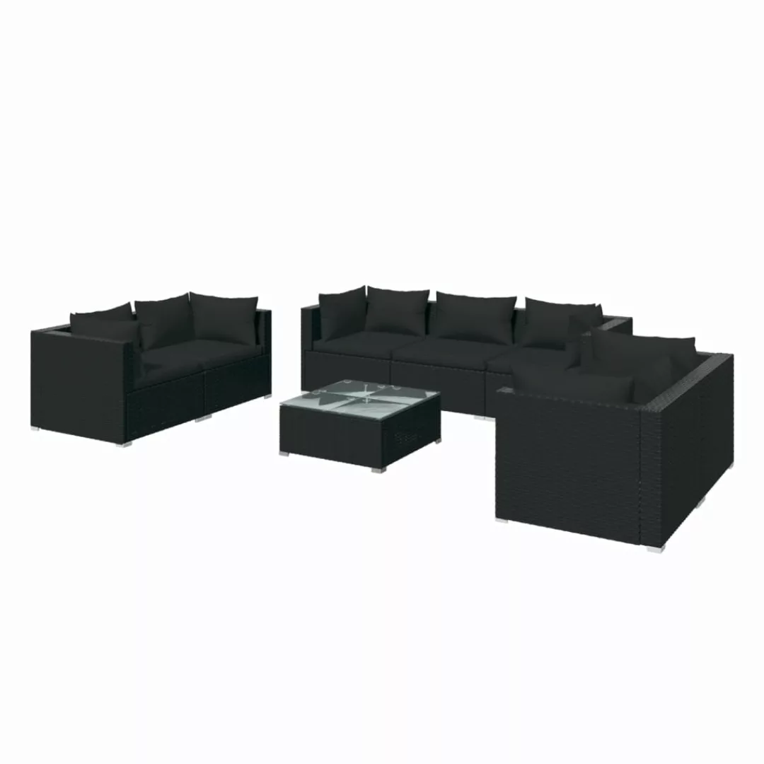 Vidaxl 8-tlg. Garten-lounge-set Mit Kissen Poly Rattan Schwarz günstig online kaufen