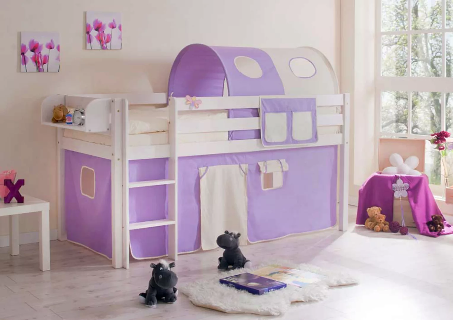 Kinderhochbett in Weiß Lila-Beige günstig online kaufen