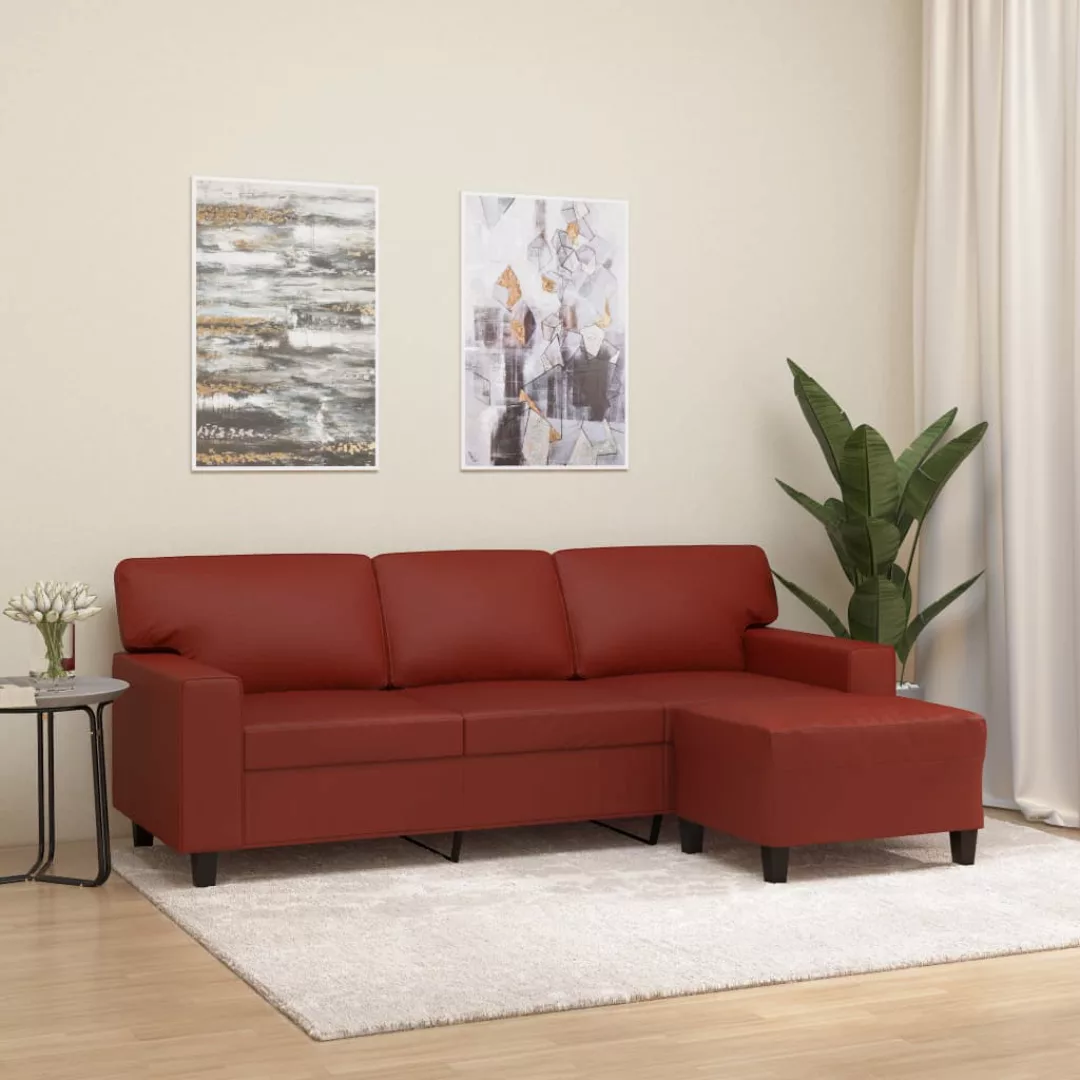 Vidaxl 3-sitzer-sofa Mit Hocker Weinrot 180 Cm Kunstleder günstig online kaufen