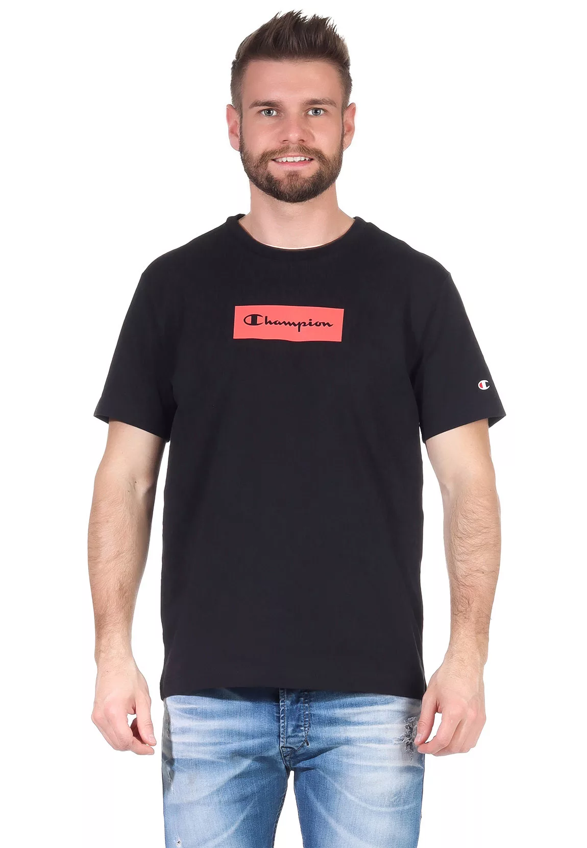 Champion Herren T-Shirt 215789 KK006 NBK Schwarz Rot günstig online kaufen