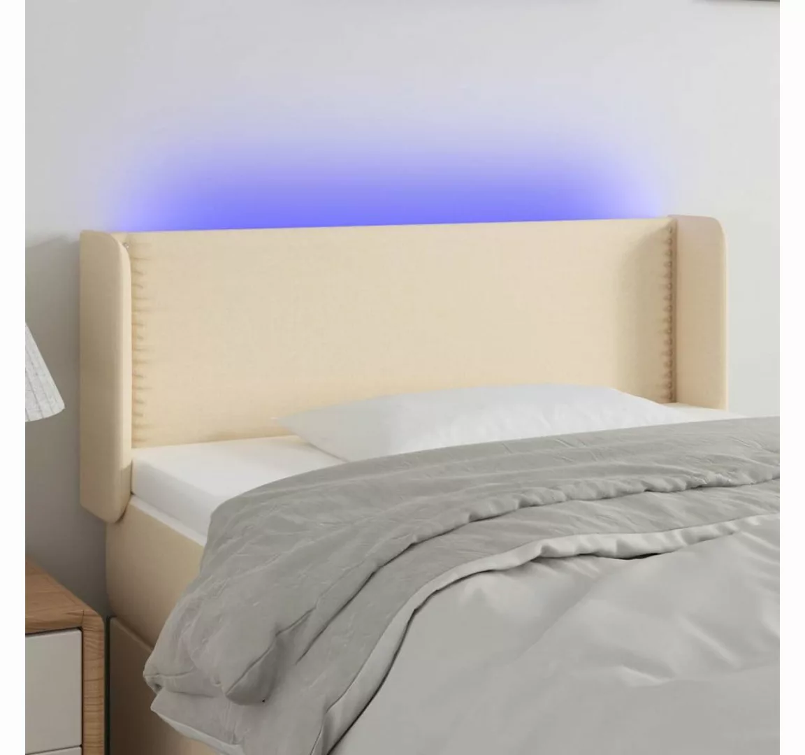 vidaXL Bett, LED Kopfteil Creme 93x16x78/88 cm Stoff günstig online kaufen