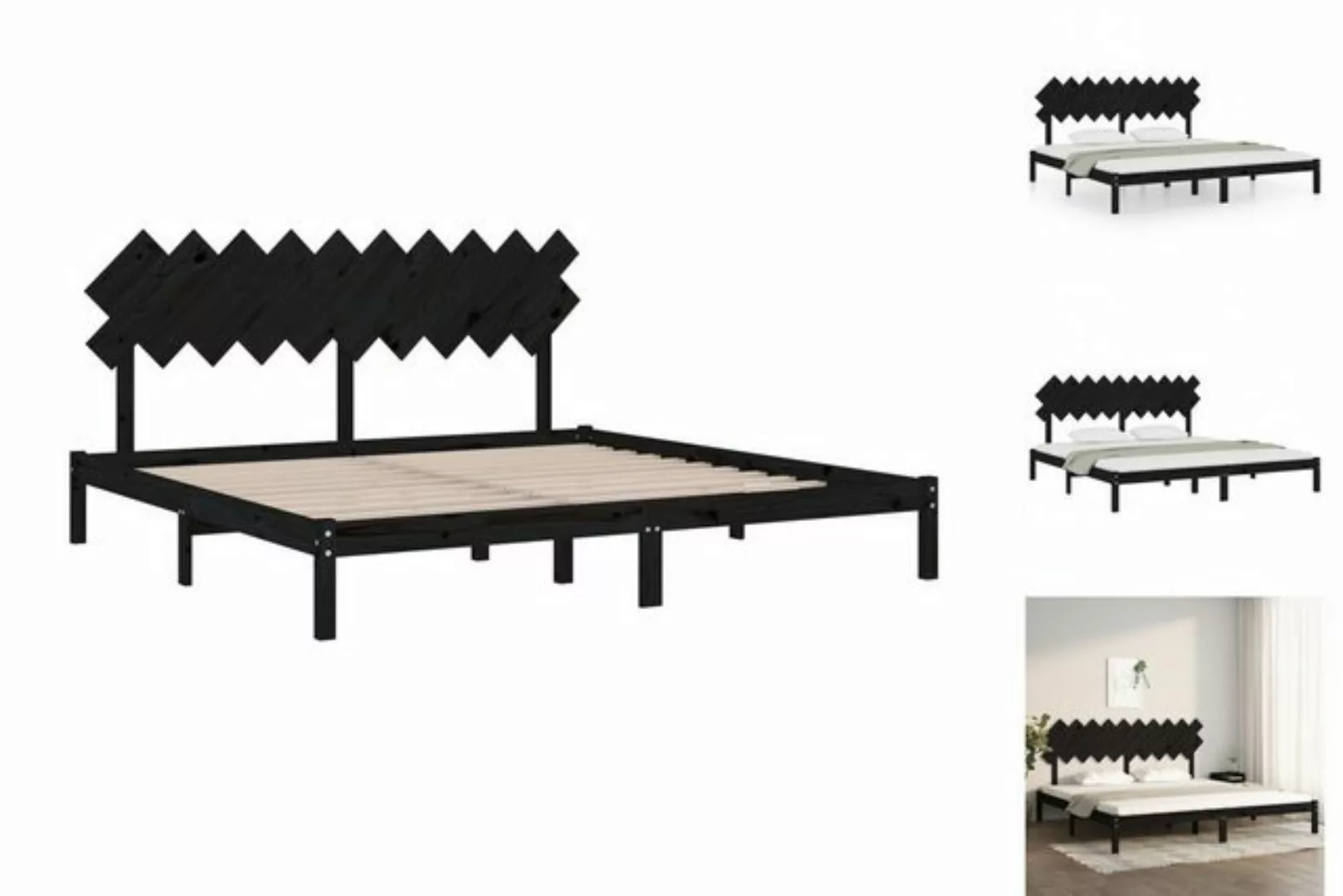 vidaXL Bettgestell Massivholzbett Schwarz 200x200 cm Bett Bettgestell günstig online kaufen