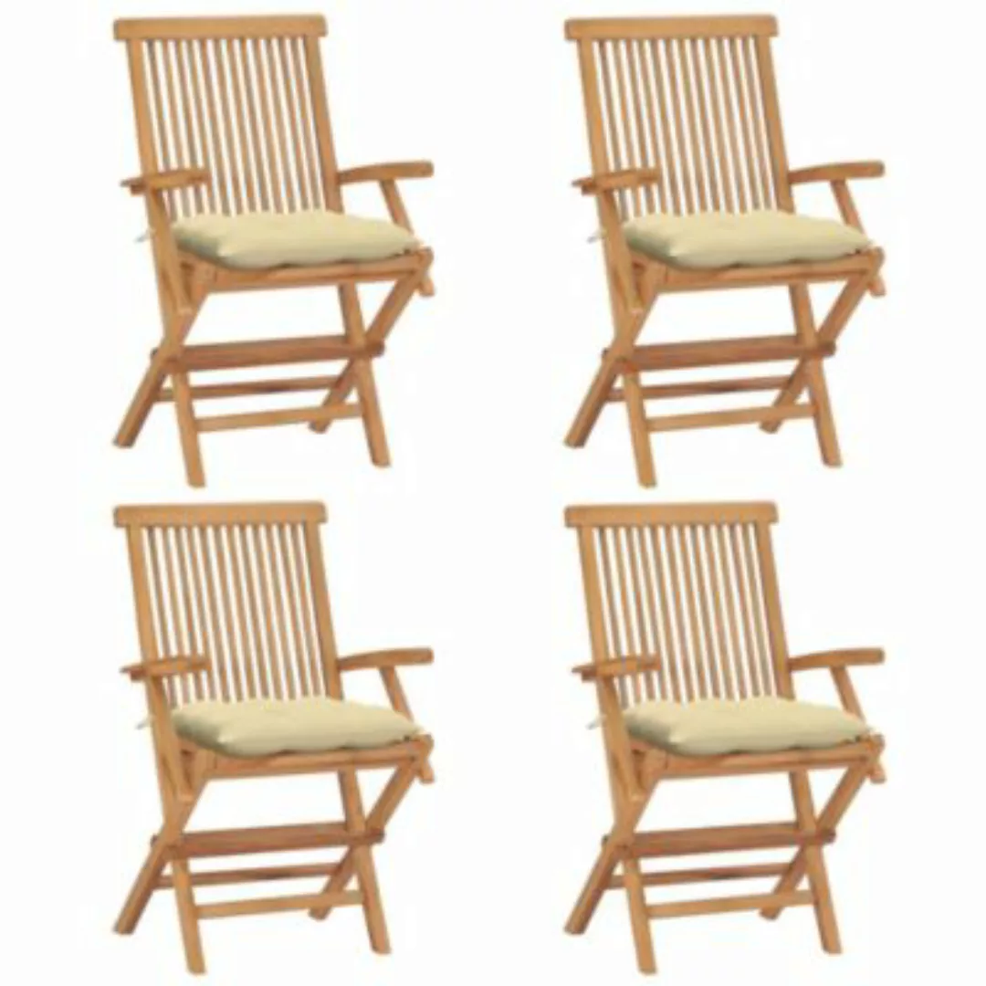 Gartenstühle Mit Cremeweißen Kissen 4 Stk. Massivholz Teak günstig online kaufen