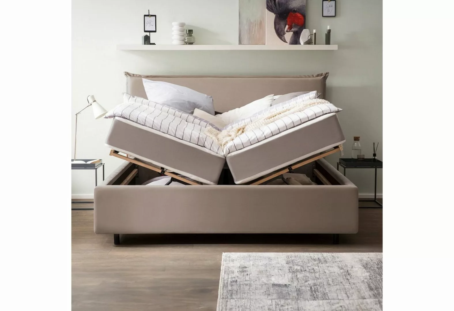 BettCo Stauraumbett London (in Taupe Velours, 160 x 200 cm), Bettkasten XXL günstig online kaufen