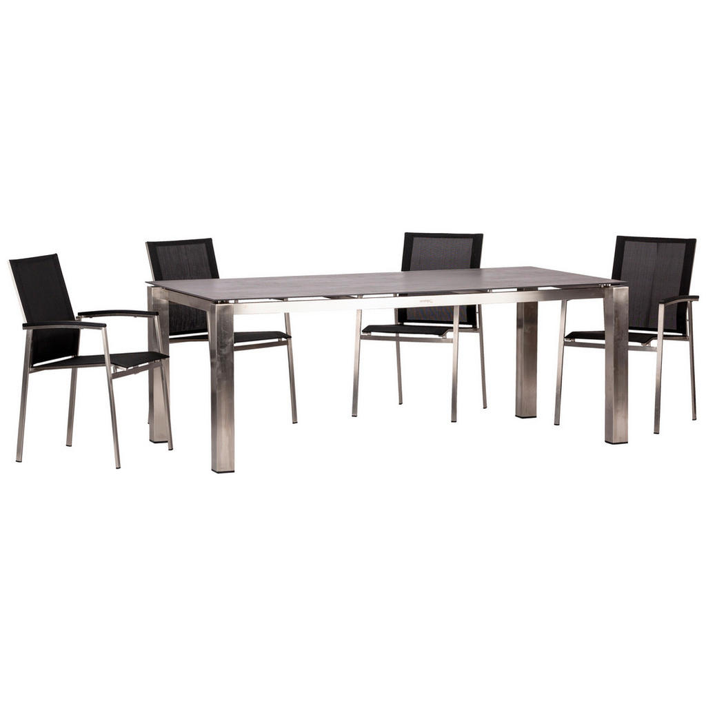 Acamp Set 4x Stapelsessel Auris Tisch Auris 200x100 cm Edelstahl-Metalica D günstig online kaufen