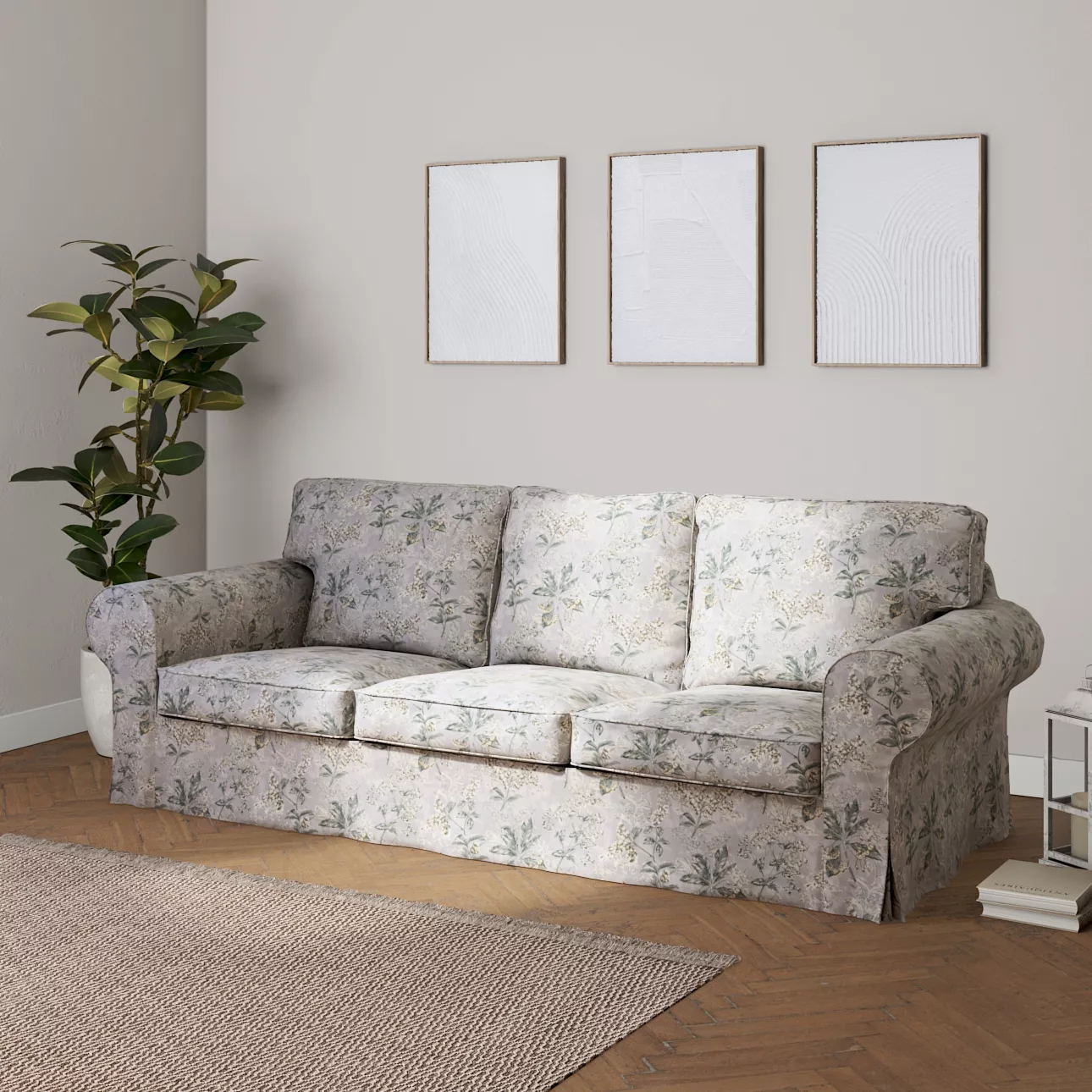 Bezug für Ektorp 3-Sitzer Sofa nicht ausklappbar, beige-olivgrün-grau, Sofa günstig online kaufen