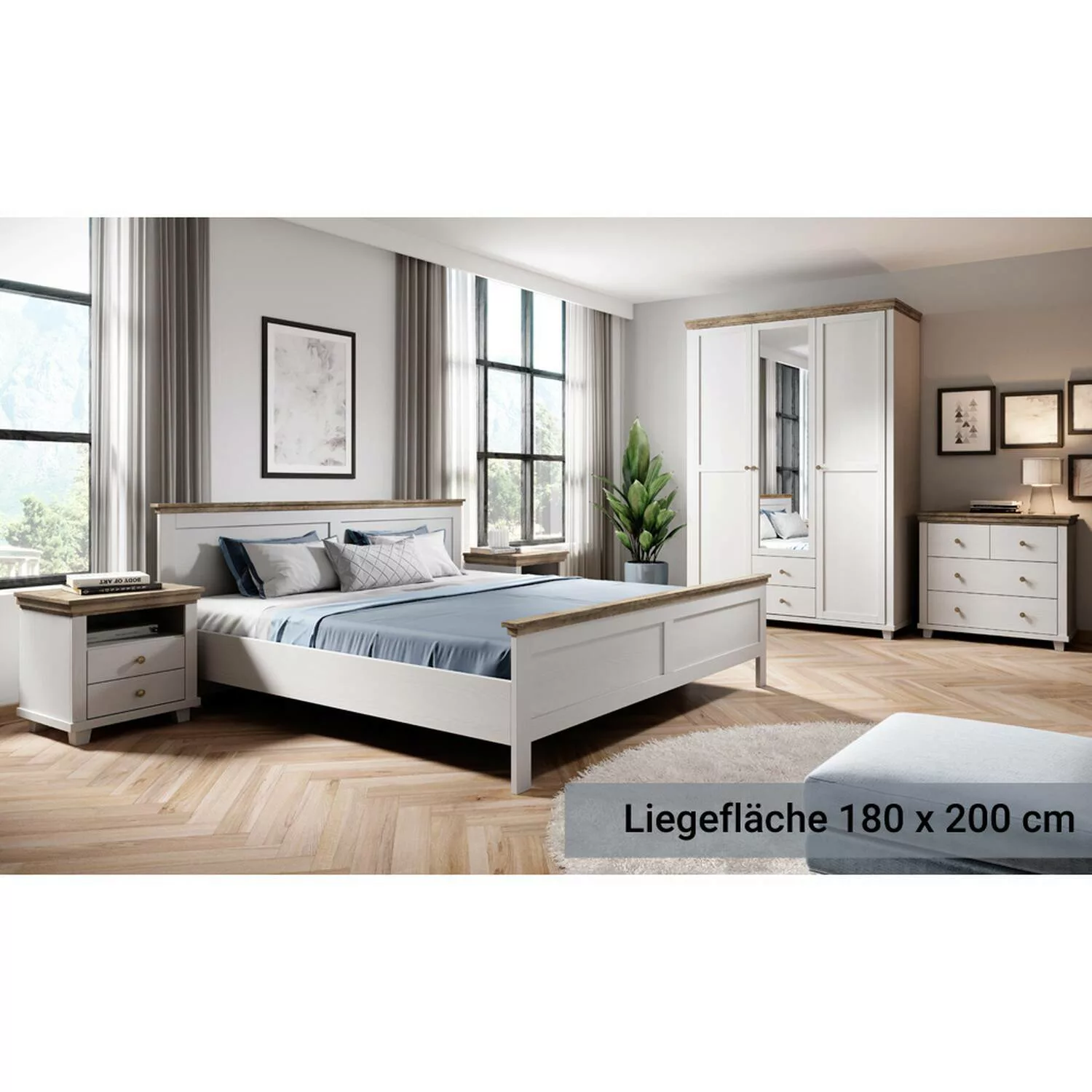 Schlafzimmer Komplett Set Landhausstil EPSOM-83 Doppelbett Liegefläche 180 günstig online kaufen