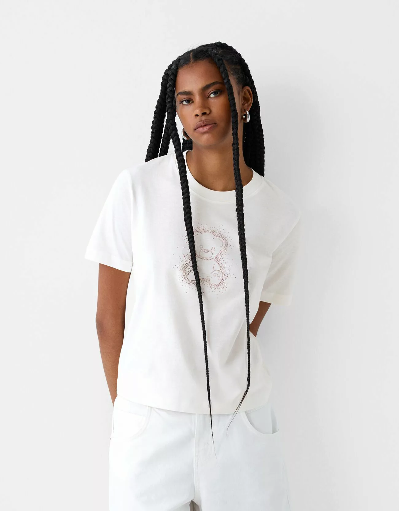 Bershka T-Shirt Mit Strass Damen M Grbrochenes Weiss günstig online kaufen