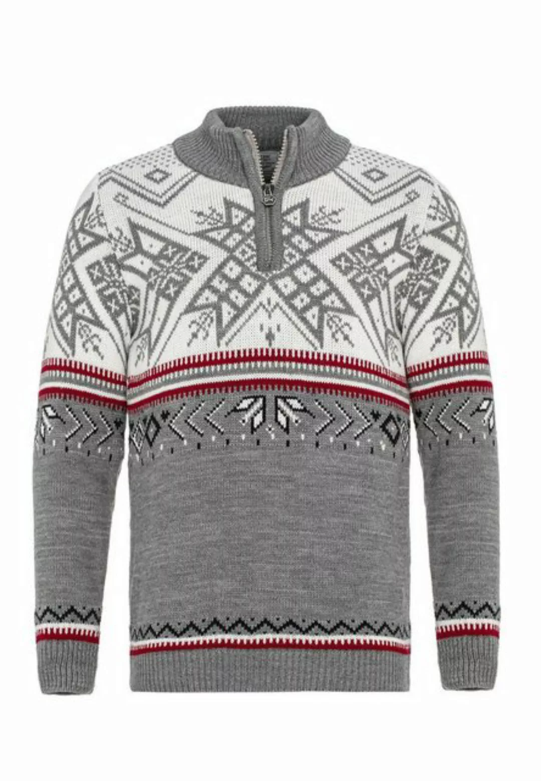 RedBridge Strickpullover Norweger Strickpullover Slim-Fit Stehkragen Grau X günstig online kaufen