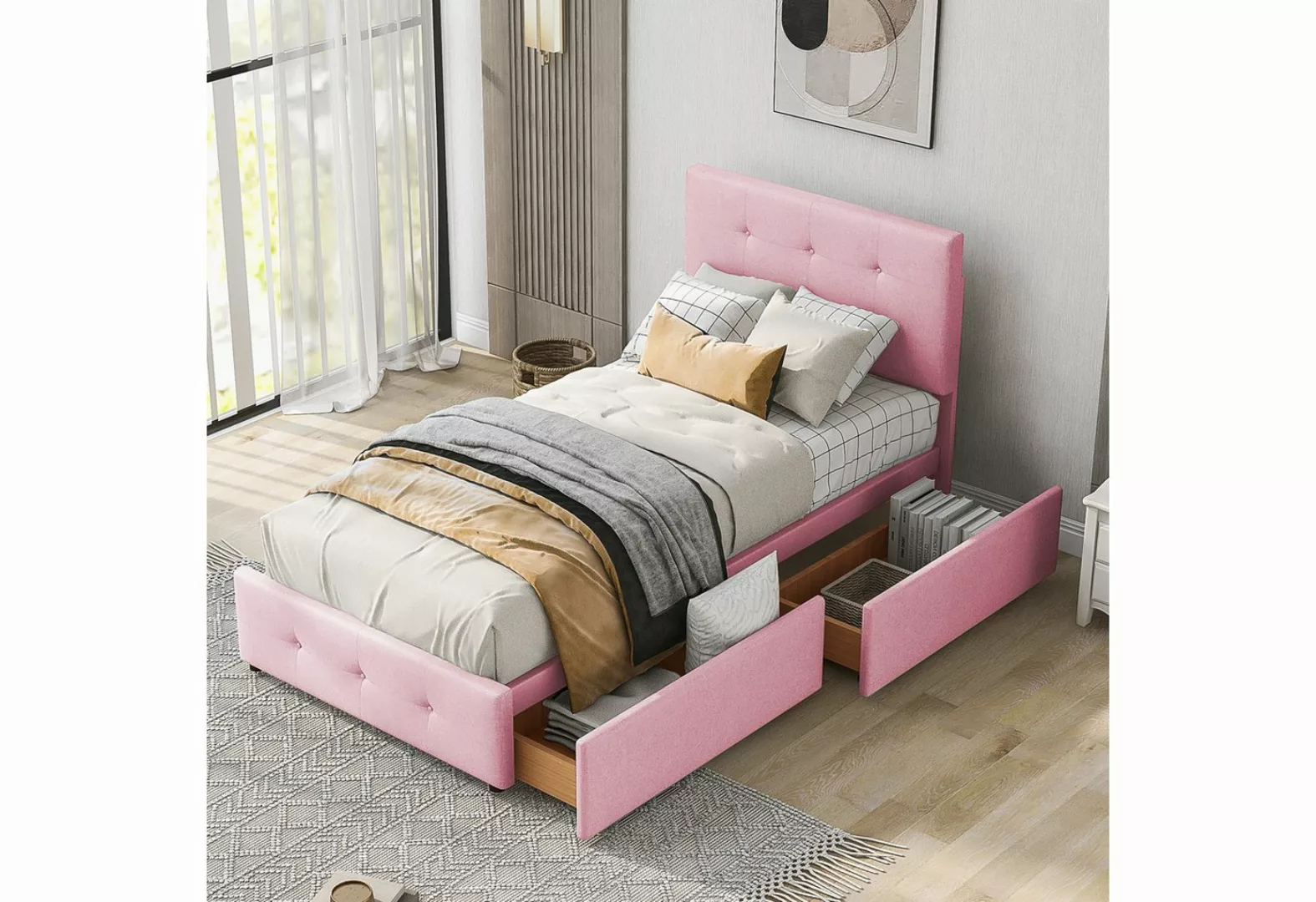 HAUSS SPLOE Polsterbett 90 x 200 cm Bett mit Lattenrostund zwei Schubladen, günstig online kaufen