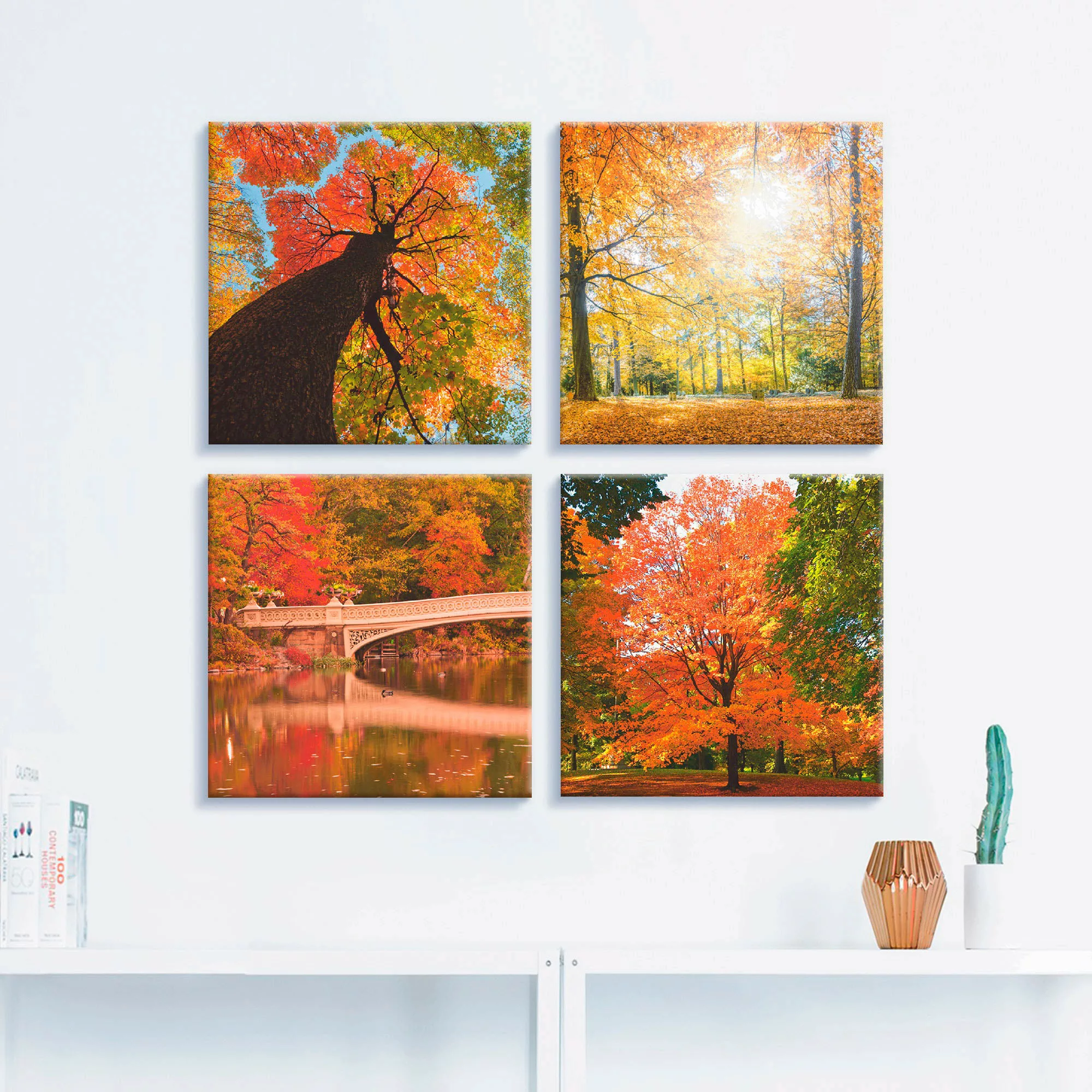 Artland Leinwandbild »Herbst Wald Panoramas«, Wald, (4 St.) günstig online kaufen