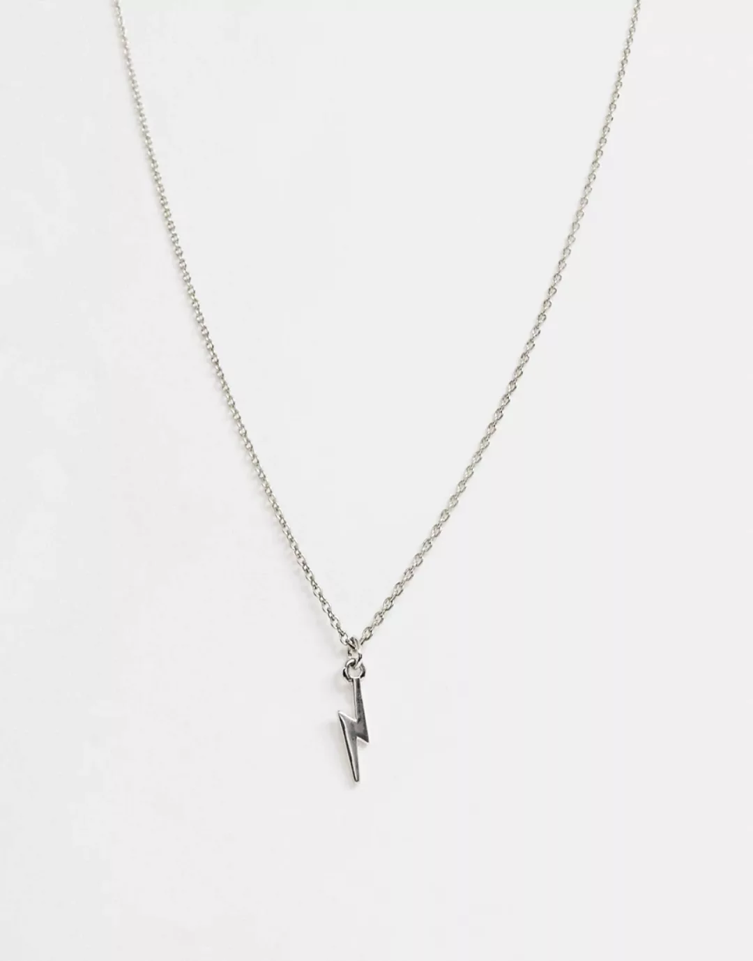 ASOS DESIGN – Silberfarbene Halskette mit kleinem Blitz-Anhänger-Grau günstig online kaufen