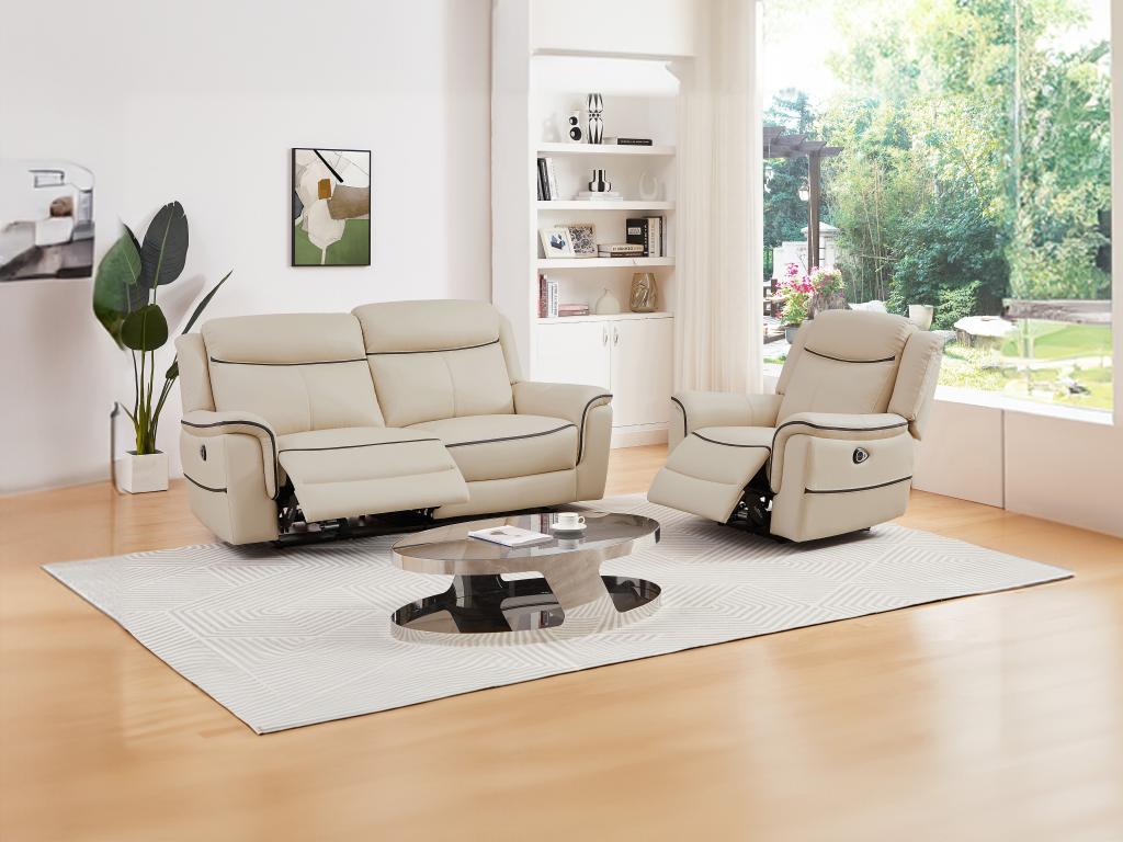 Relaxsofa 3-Sitzer & Relaxsessel elektrisch - Leder - Beige - ADELIO günstig online kaufen