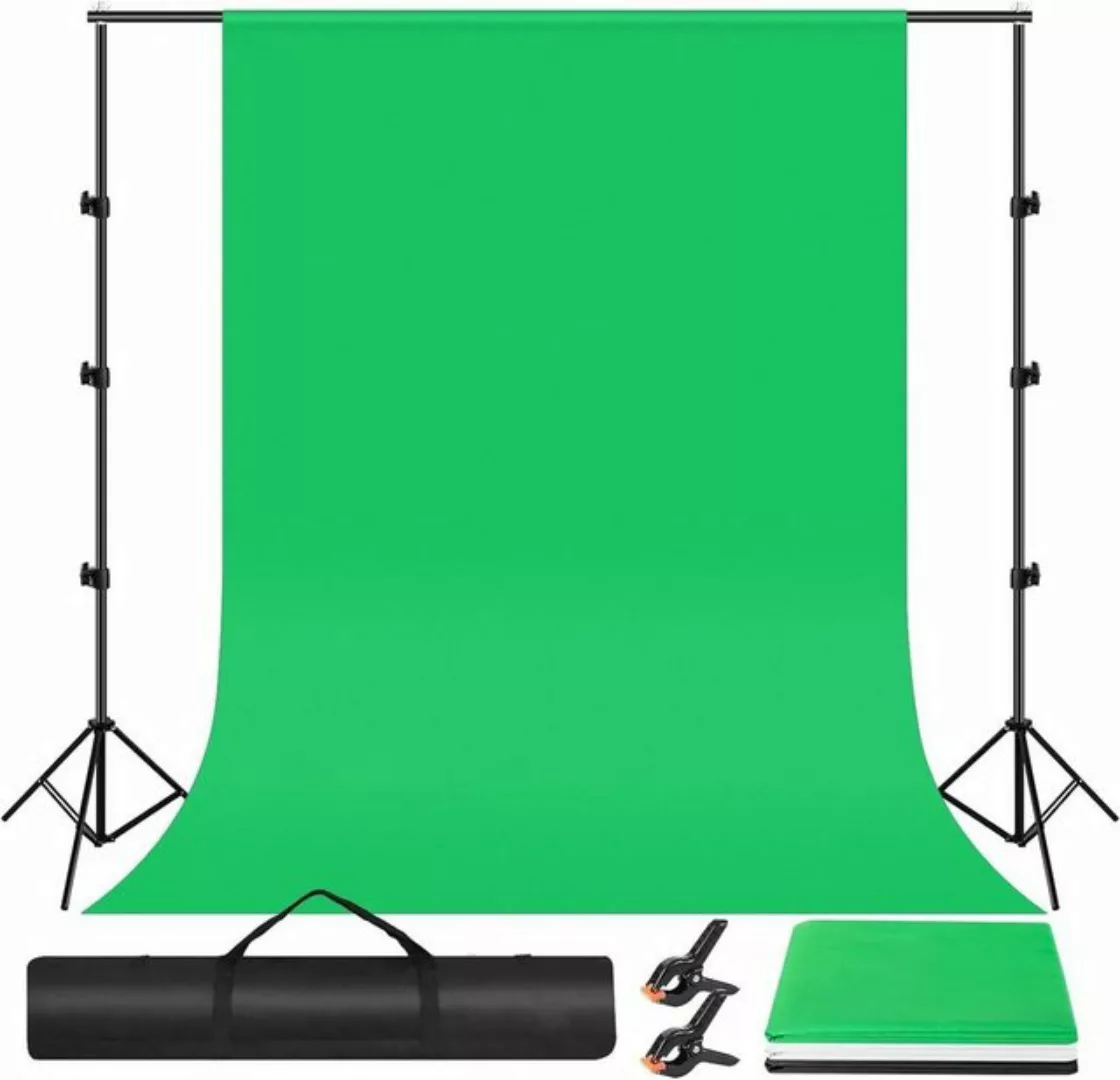 TLGREEN Fotohintergrund mit Ständer,2.6 x 3m, Schwarzes+ Weißes + Grün Tuch günstig online kaufen